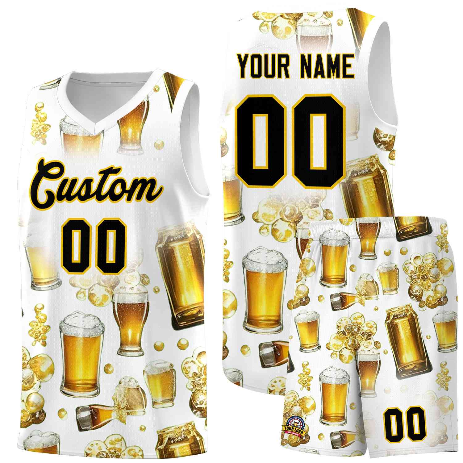 Custom White National Beer Day Personalized Beer Bubble Basketball Jersey | Perfect for parties | Dye-sublimation printing | KXKSHOP