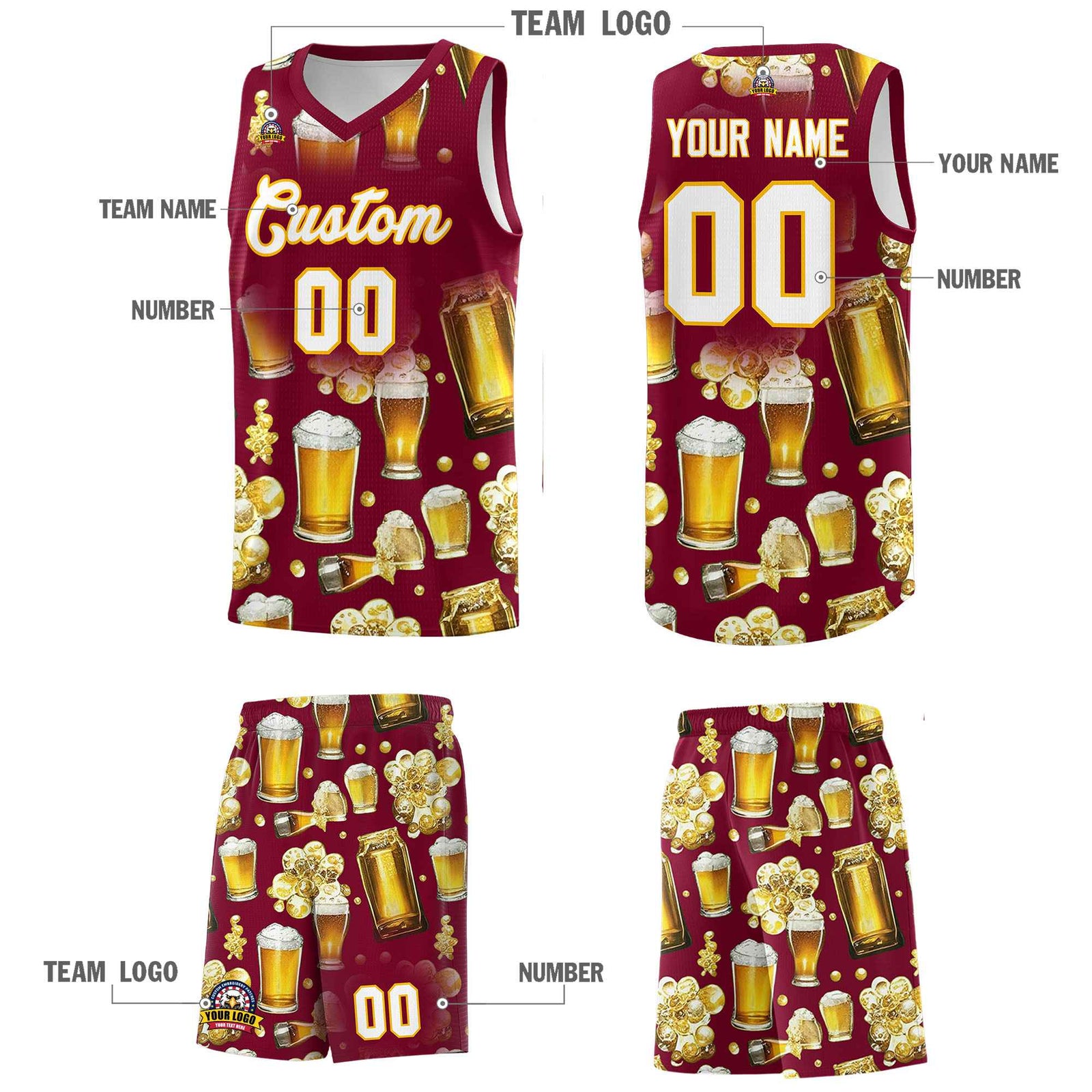 Custom Crimson National Beer Day Personalized Beer Bubble Basketball Jersey | Perfect for parties | Dye-sublimation printing | KXKSHOP