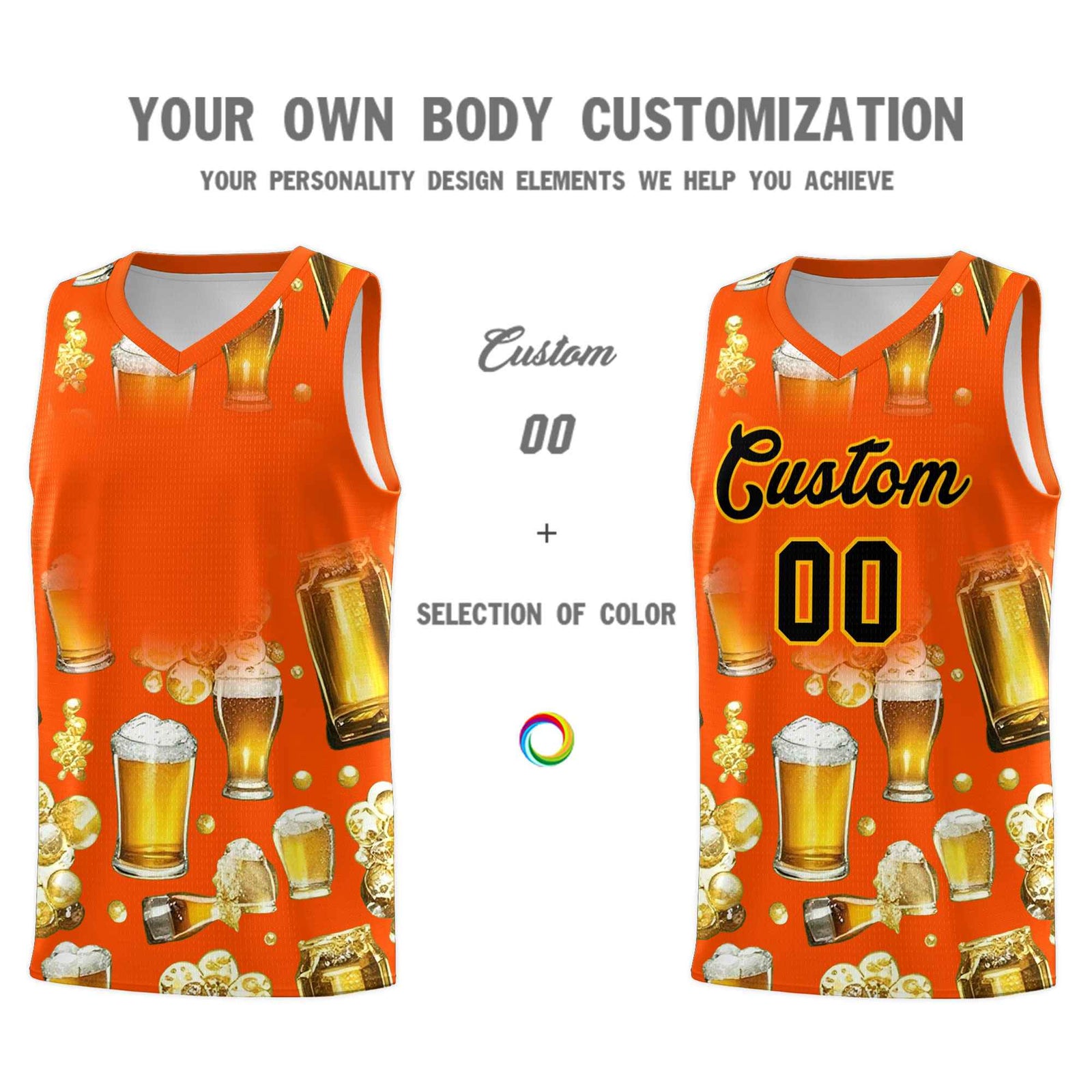 Custom Orange National Beer Day Personalized Beer Bubble Basketball Jersey | Perfect for parties | Dye-sublimation printing | KXKSHOP