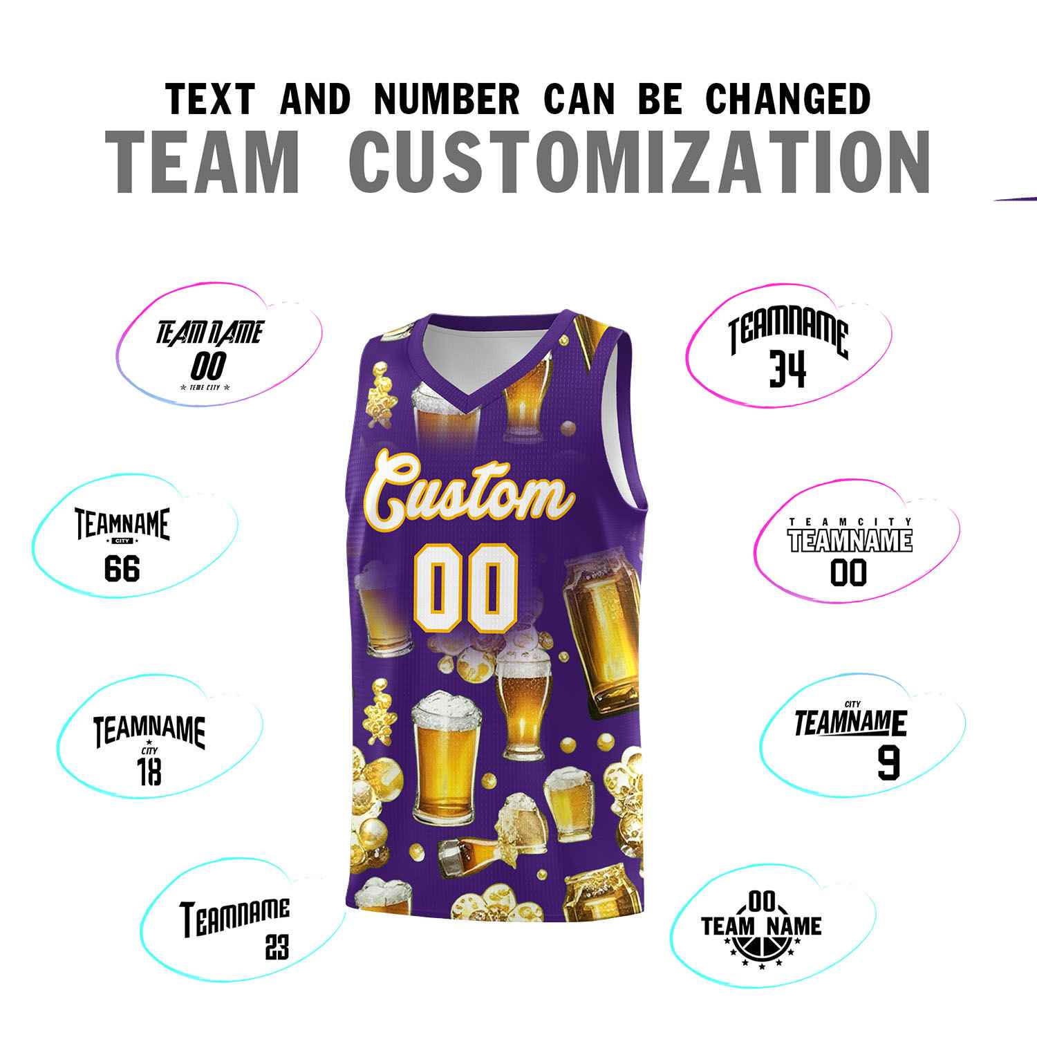 Custom Purple National Beer Day Personalized Beer Bubble Basketball Jersey | Perfect for parties | Dye-sublimation printing | KXKSHOP