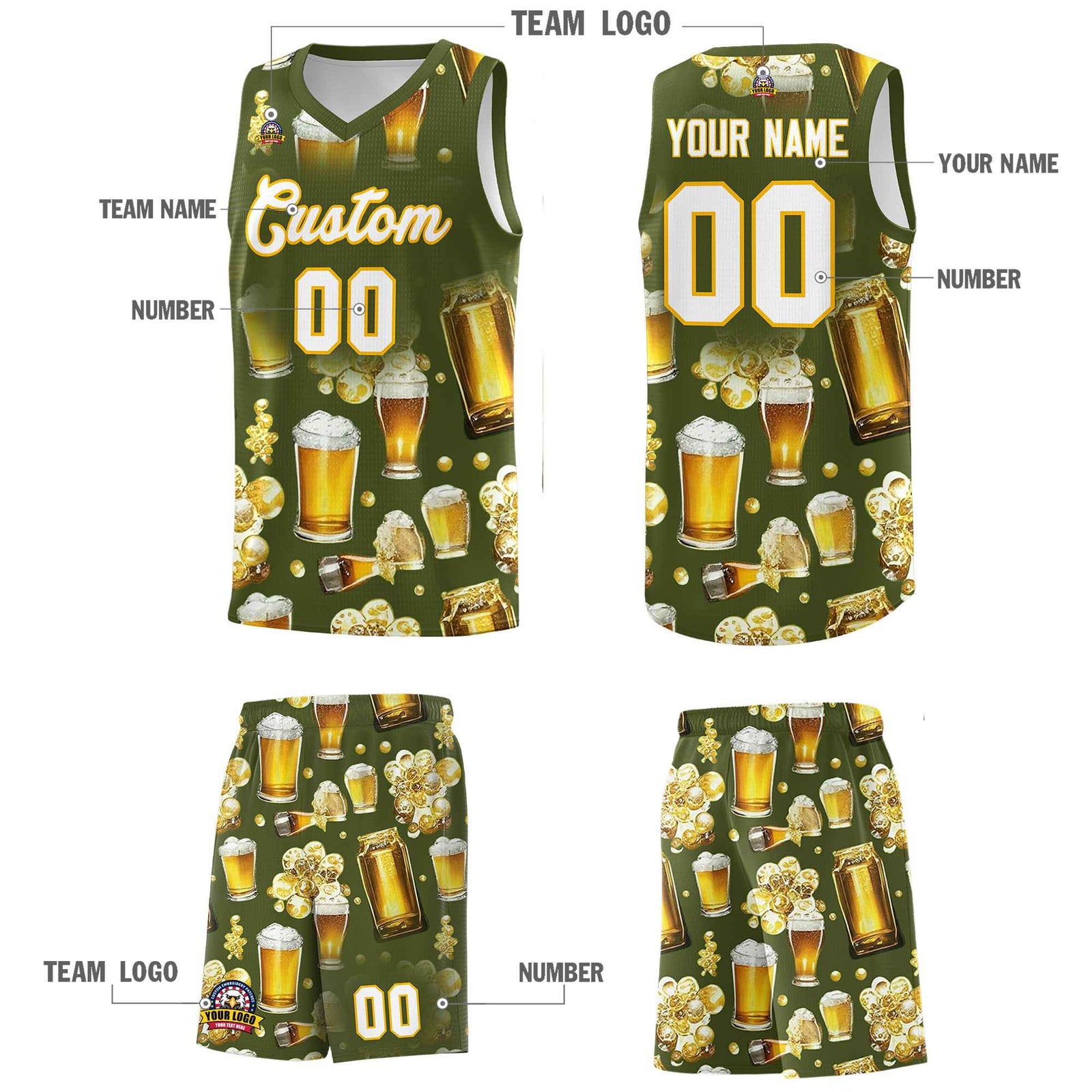Custom Olive National Beer Day Personalized Beer Bubble Basketball Jersey | Perfect for parties | Dye-sublimation printing | KXKSHOP