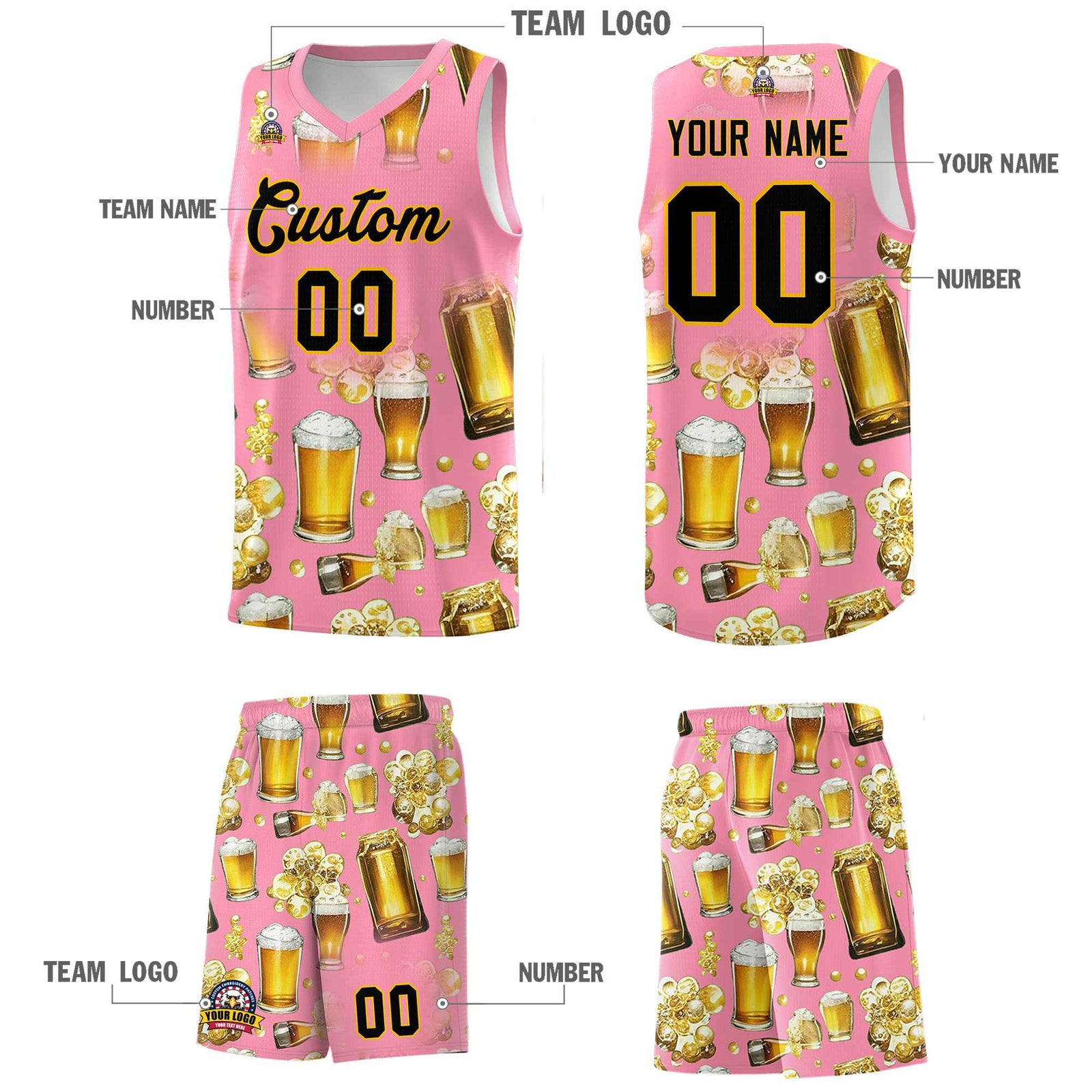 Custom Light Pink National Beer Day Personalized Beer Bubble Basketball Jersey | Perfect for parties | Dye-sublimation printing | KXKSHOP
