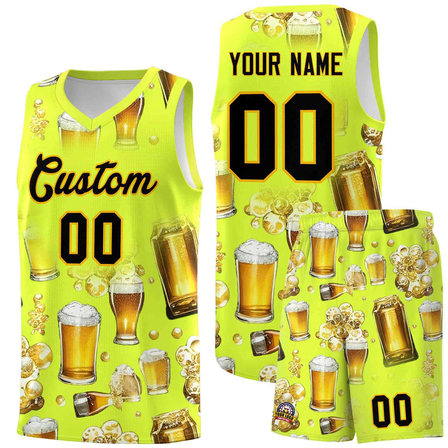 Custom Fluorescent Green National Beer Day Personalized Beer Bubble Basketball Jersey | Perfect for parties | Dye-sublimation printing | KXKSHOP