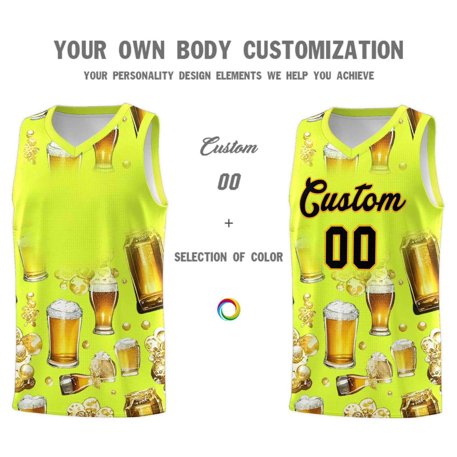 Custom Fluorescent Green National Beer Day Personalized Beer Bubble Basketball Jersey | Perfect for parties | Dye-sublimation printing | KXKSHOP