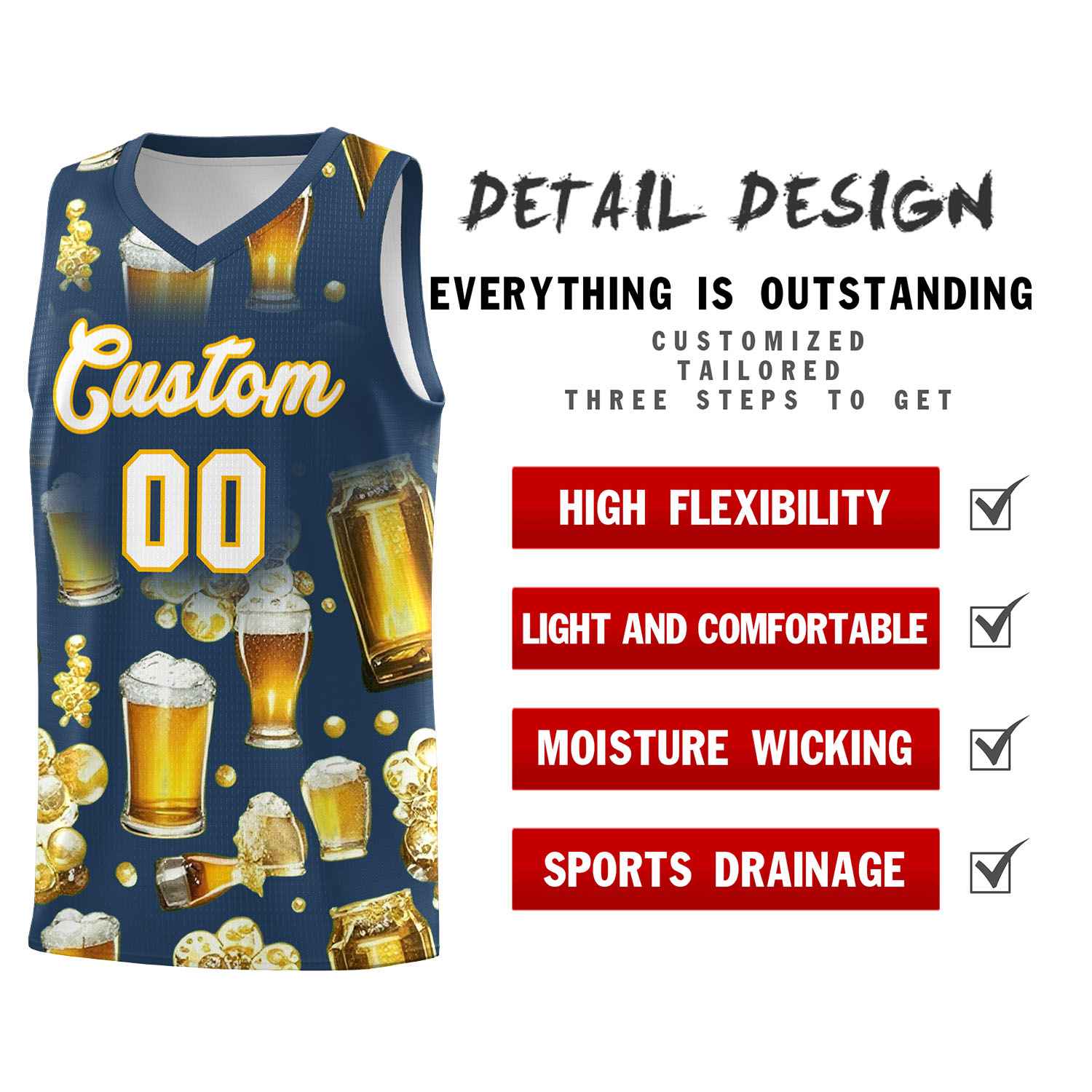 Custom Midnight Blue National Beer Day Personalized Beer Bubble Basketball Jersey | Perfect for parties | Dye-sublimation printing | KXKSHOP