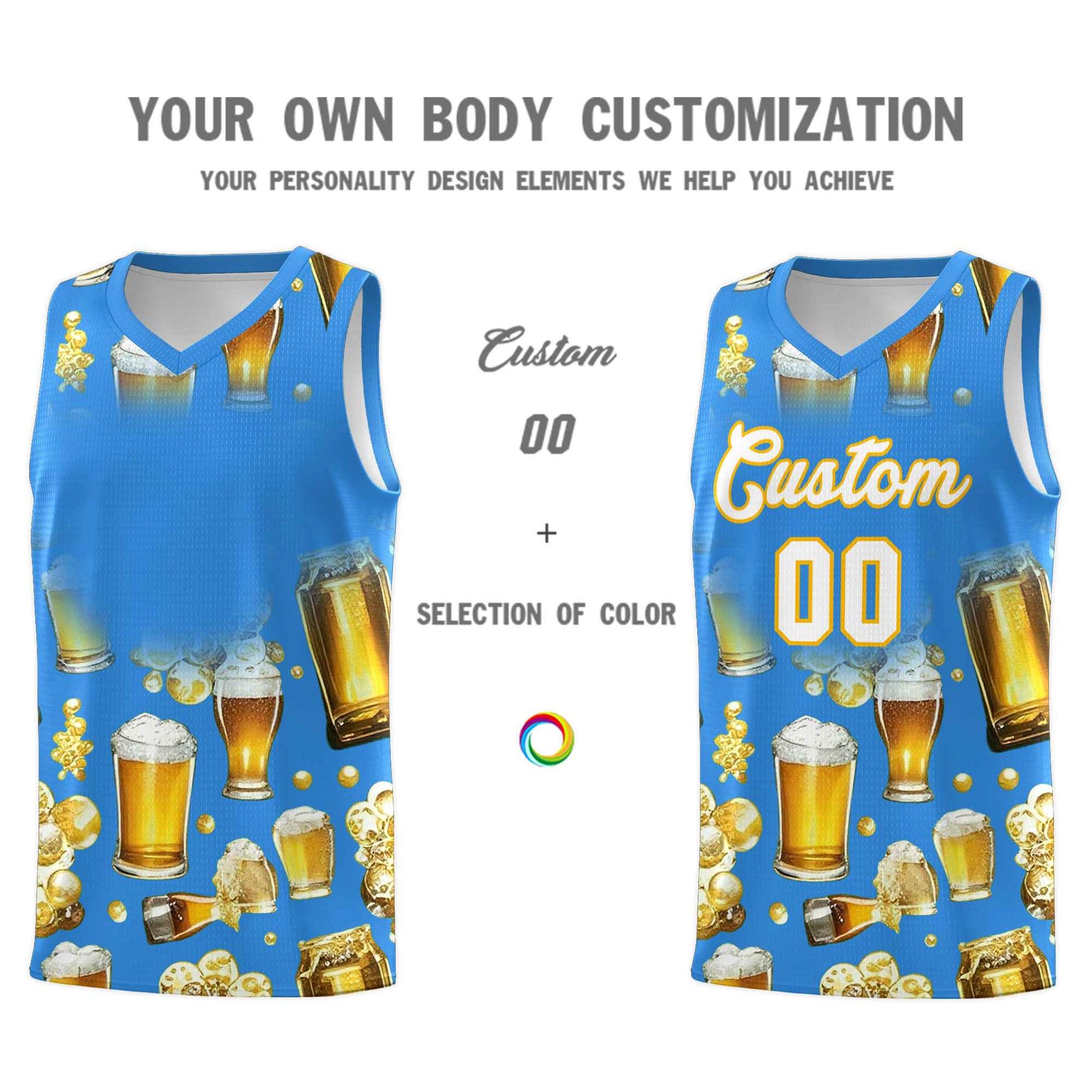 Custom Light Blue National Beer Day Personalized Beer Bubble Basketball Jersey | Perfect for parties | Dye-sublimation printing | KXKSHOP