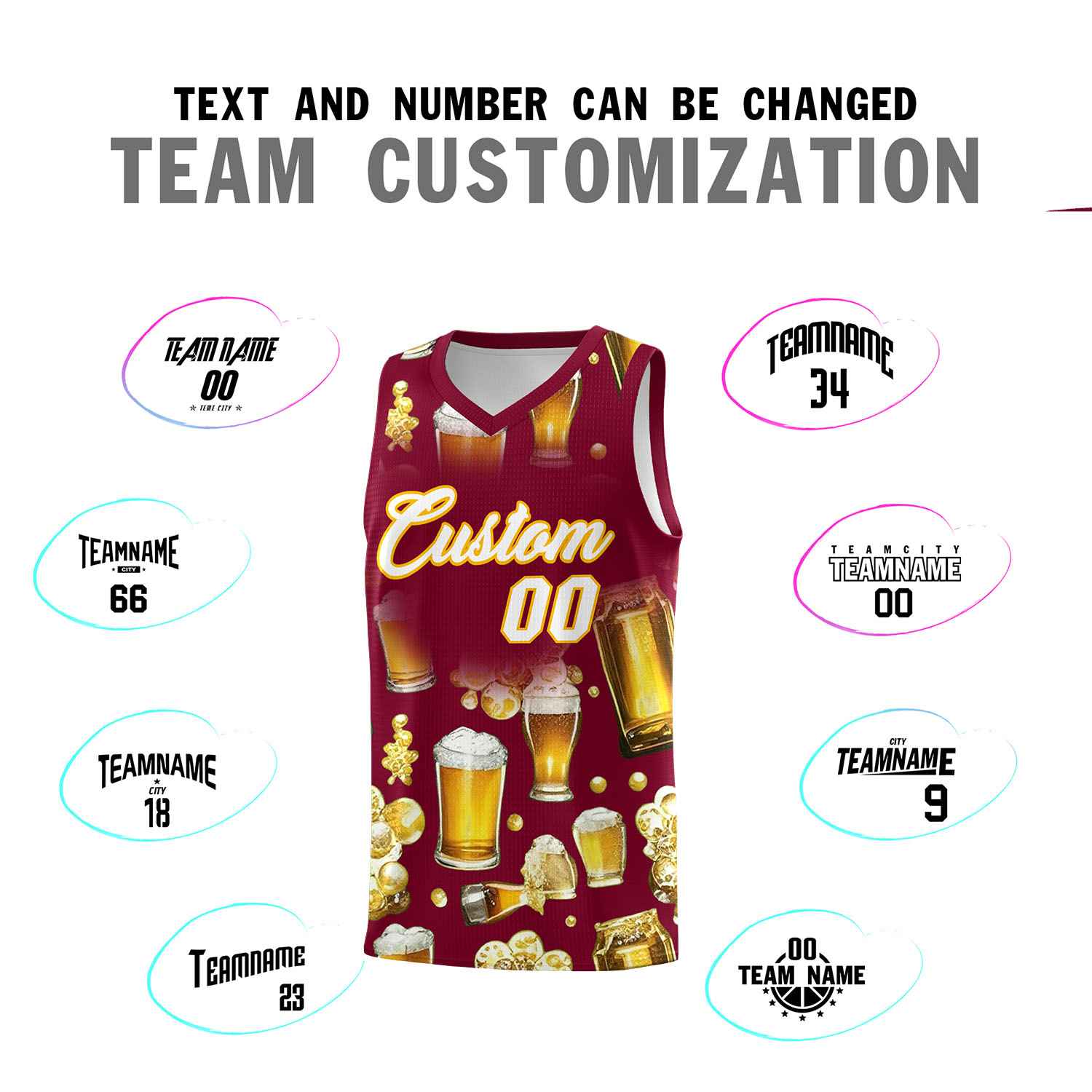 Custom Crimson National Beer Day Personalized Beer Bubble Basketball Jersey | Perfect for parties | Dye-sublimation printing | KXKSHOP