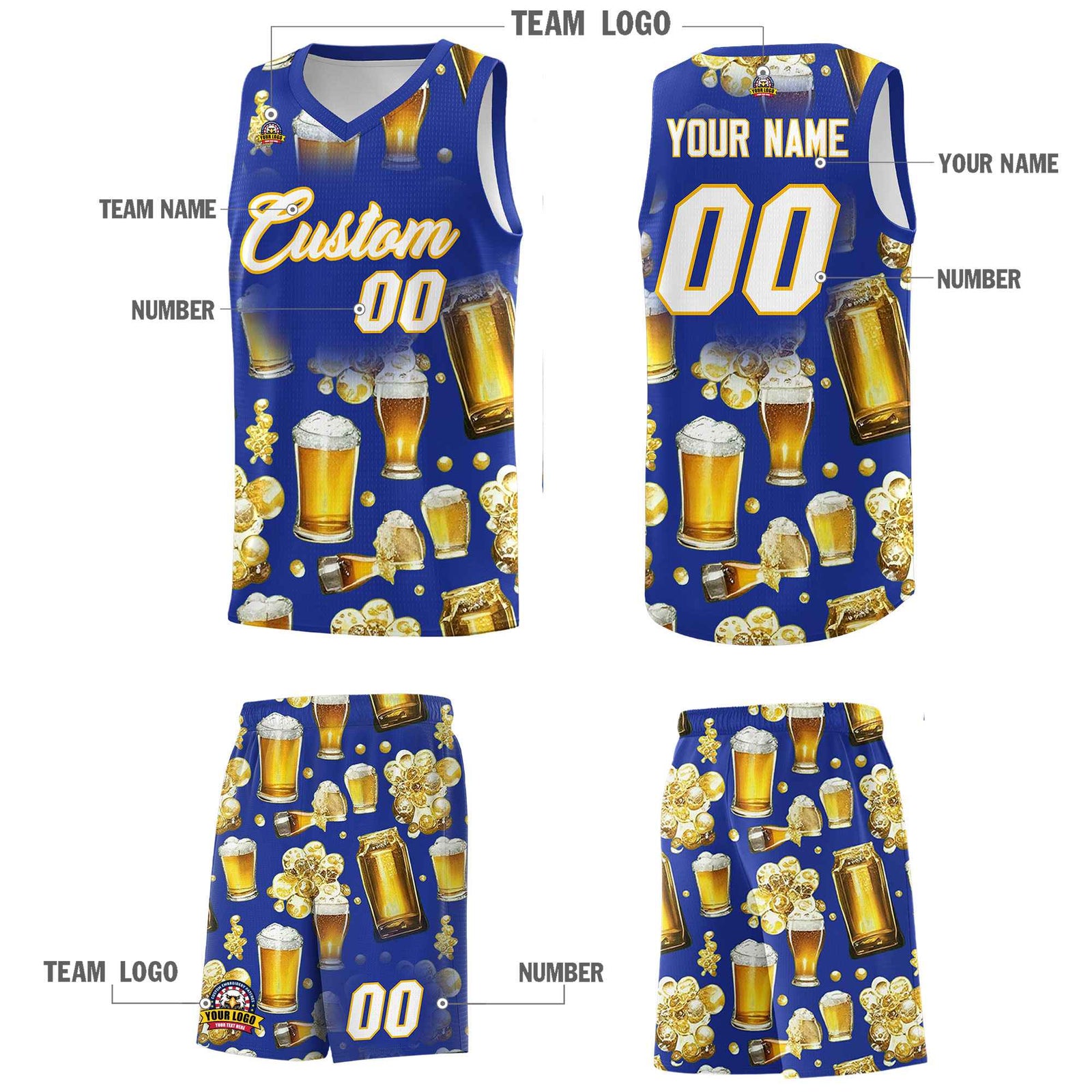 Custom Royal Blue National Beer Day Personalized Beer Bubble Basketball Jersey | Perfect for parties | Dye-sublimation printing | KXKSHOP
