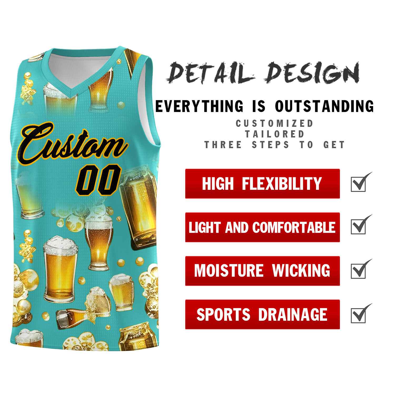 Custom Teal National Beer Day Personalized Beer Bubble Basketball Jersey | Perfect for parties | Dye-sublimation printing | KXKSHOP