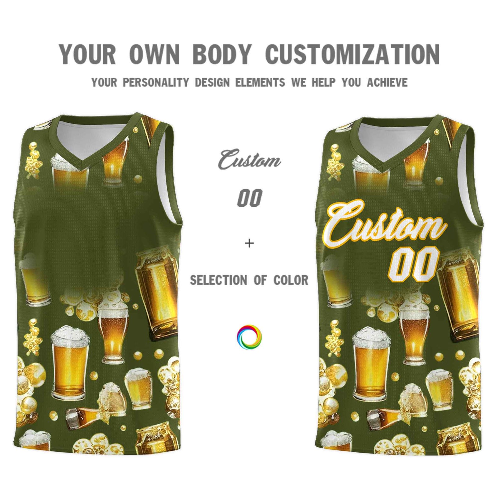Custom Olive National Beer Day Personalized Beer Bubble Basketball Jersey | Perfect for parties | Dye-sublimation printing | KXKSHOP