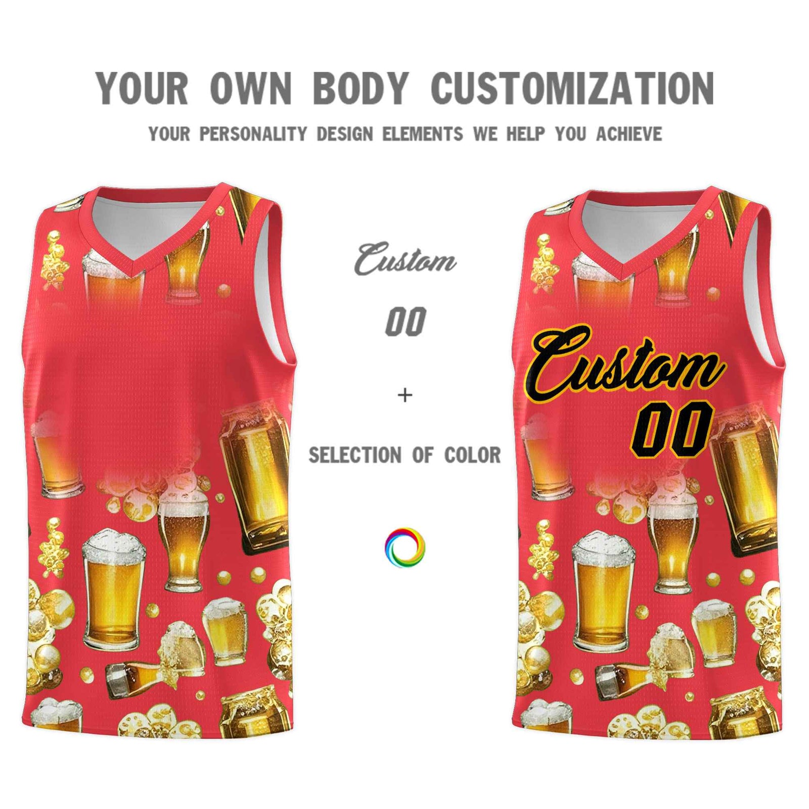 Custom Light Red National Beer Day Personalized Beer Bubble Basketball Jersey | Perfect for parties | Dye-sublimation printing | KXKSHOP
