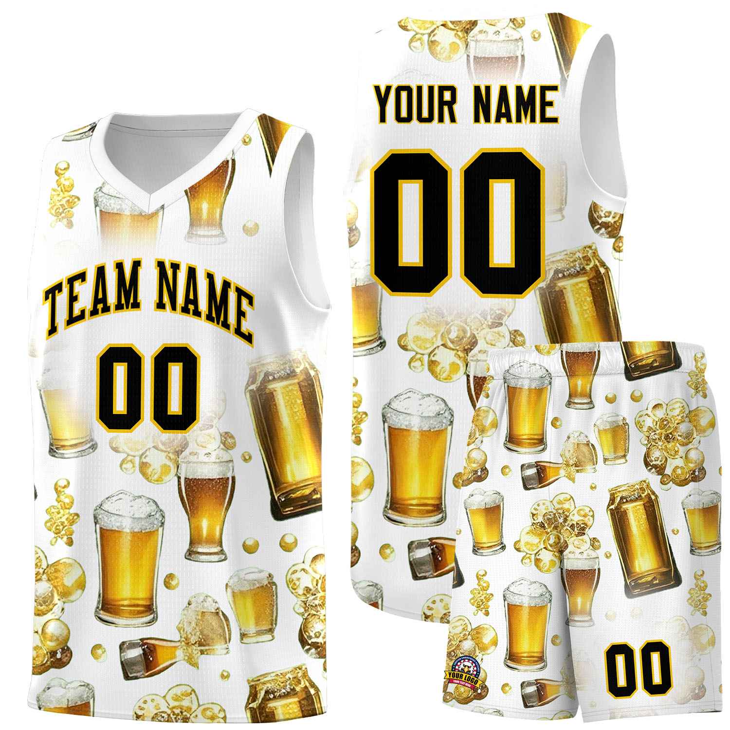 Custom White National Beer Day Personalized Beer Bubble Basketball Jersey | Perfect for parties | Dye-sublimation printing | KXKSHOP