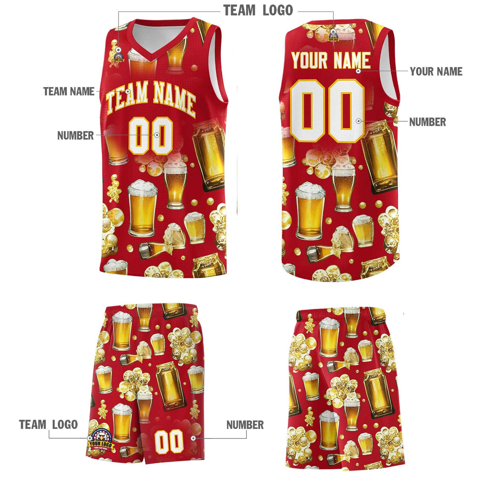 Custom Red National Beer Day Personalized Beer Bubble Basketball Jersey | Perfect for parties | Dye-sublimation printing | KXKSHOP