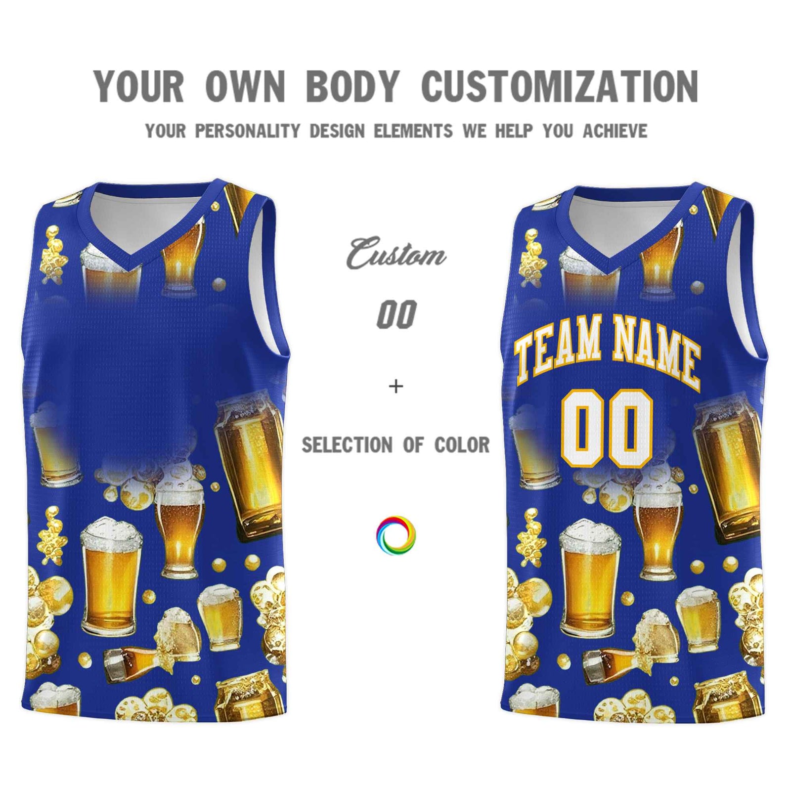 Custom Royal Blue National Beer Day Personalized Beer Bubble Basketball Jersey | Perfect for parties | Dye-sublimation printing | KXKSHOP