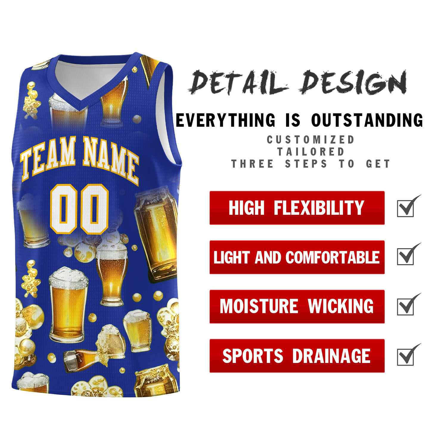 Custom Royal Blue National Beer Day Personalized Beer Bubble Basketball Jersey | Perfect for parties | Dye-sublimation printing | KXKSHOP