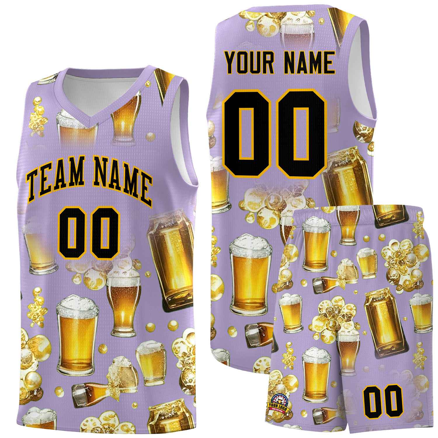 Custom Light Purple National Beer Day Personalized Beer Bubble Basketball Jersey | Perfect for parties | Dye-sublimation printing | KXKSHOP