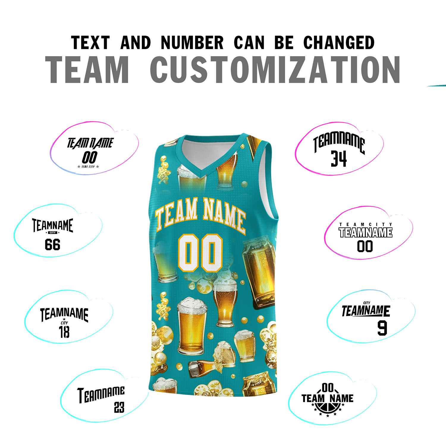 Custom Teal National Beer Day Personalized Beer Bubble Basketball Jersey | Perfect for parties | Dye-sublimation printing | KXKSHOP