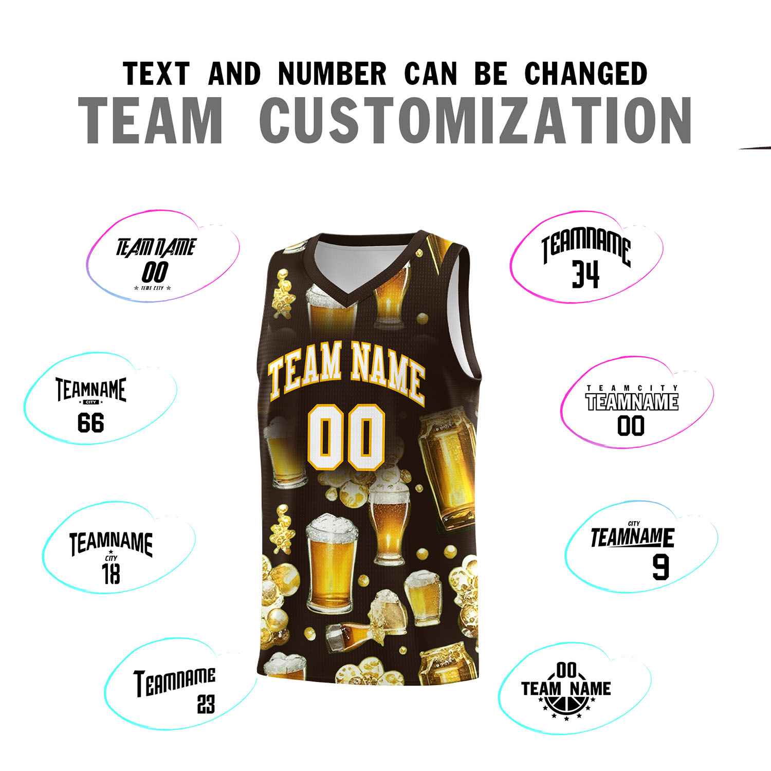 Custom Brown National Beer Day Personalized Beer Bubble Basketball Jersey | Perfect for parties | Dye-sublimation printing | KXKSHOP