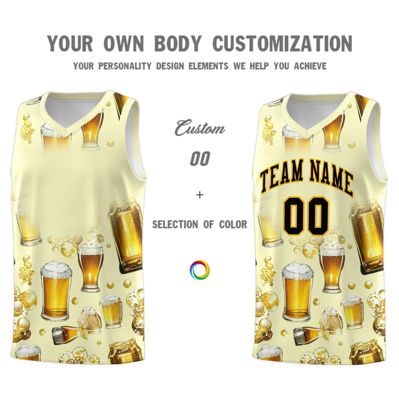 Custom Cream National Beer Day Personalized Beer Bubble Basketball Jersey | Perfect for parties | Dye-sublimation printing | KXKSHOP