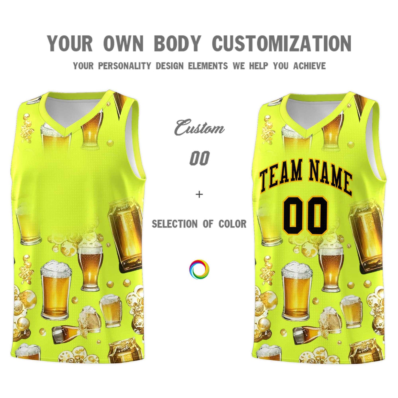 Custom Fluorescent Green National Beer Day Personalized Beer Bubble Basketball Jersey | Perfect for parties | Dye-sublimation printing | KXKSHOP