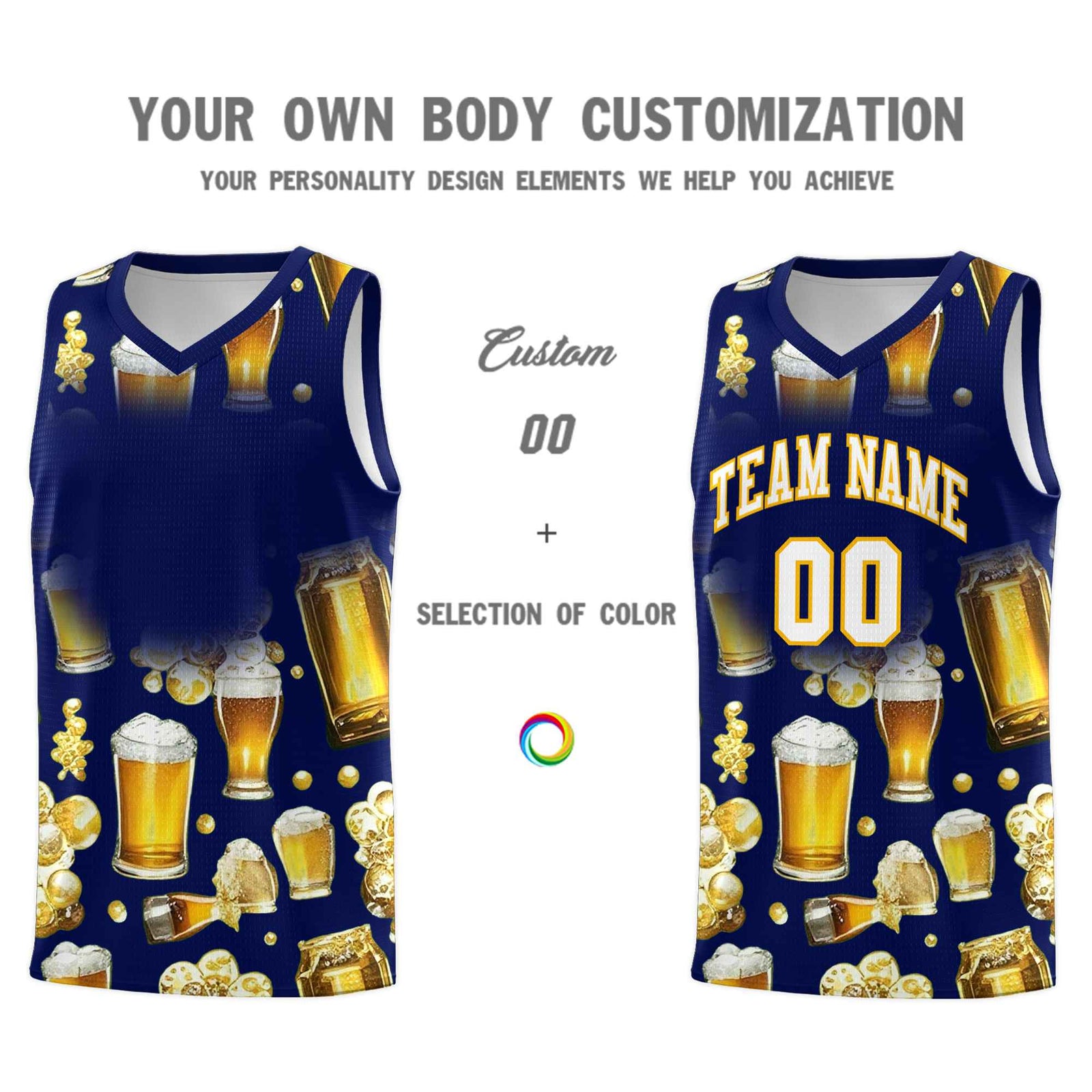 Custom Dark Blue National Beer Day Personalized Beer Bubble Basketball Jersey | Perfect for parties | Dye-sublimation printing | KXKSHOP