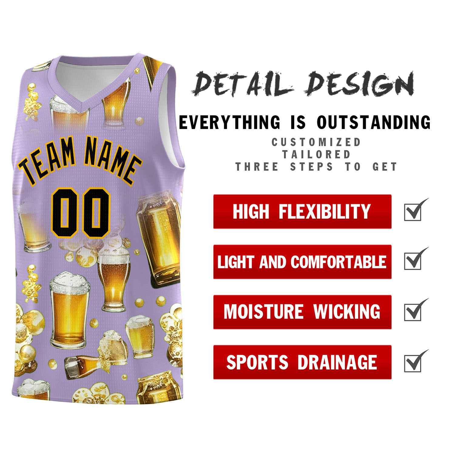 Custom Light Purple National Beer Day Personalized Beer Bubble Basketball Jersey | Perfect for parties | Dye-sublimation printing | KXKSHOP