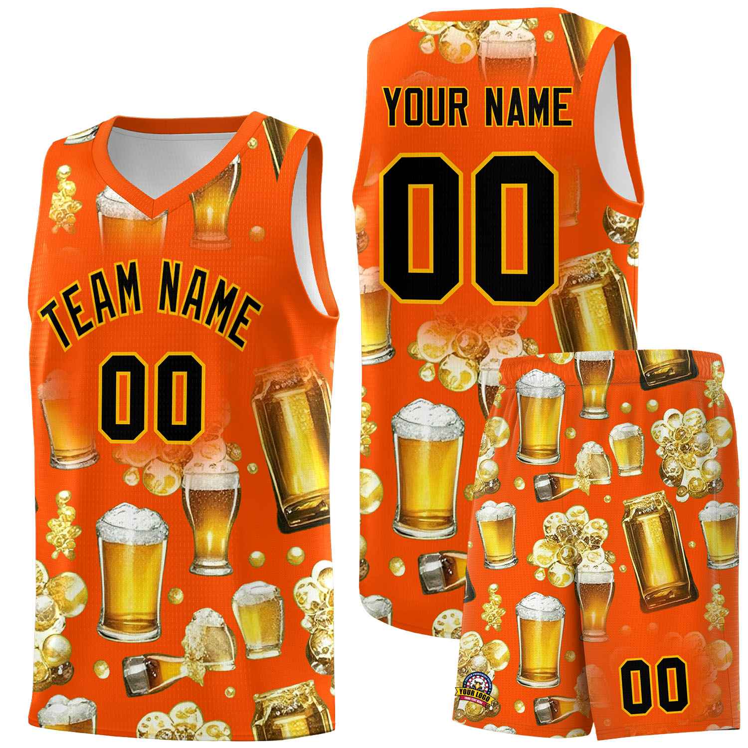 Custom Orange National Beer Day Personalized Beer Bubble Basketball Jersey | Perfect for parties | Dye-sublimation printing | KXKSHOP