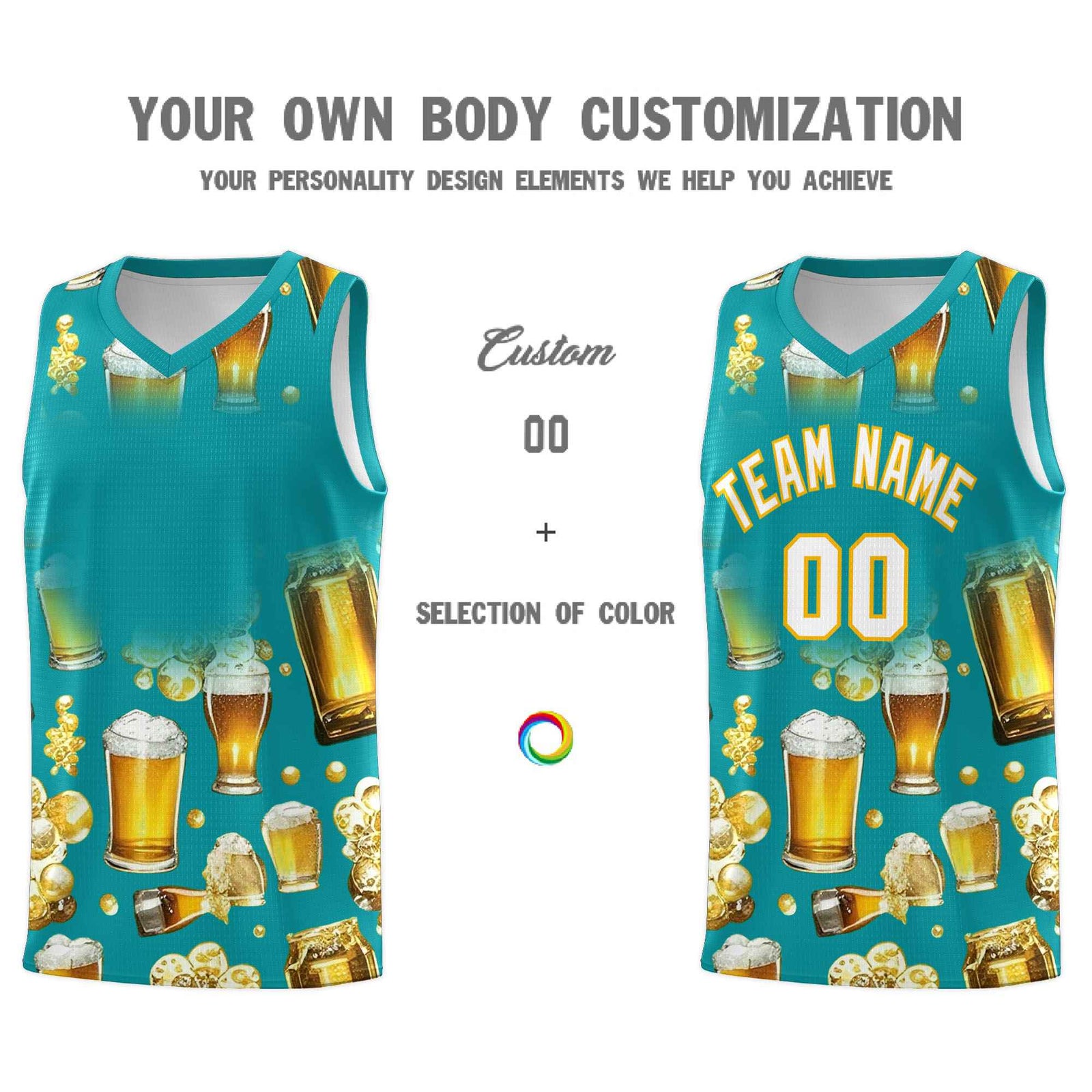 Custom Teal National Beer Day Personalized Beer Bubble Basketball Jersey | Perfect for parties | Dye-sublimation printing | KXKSHOP