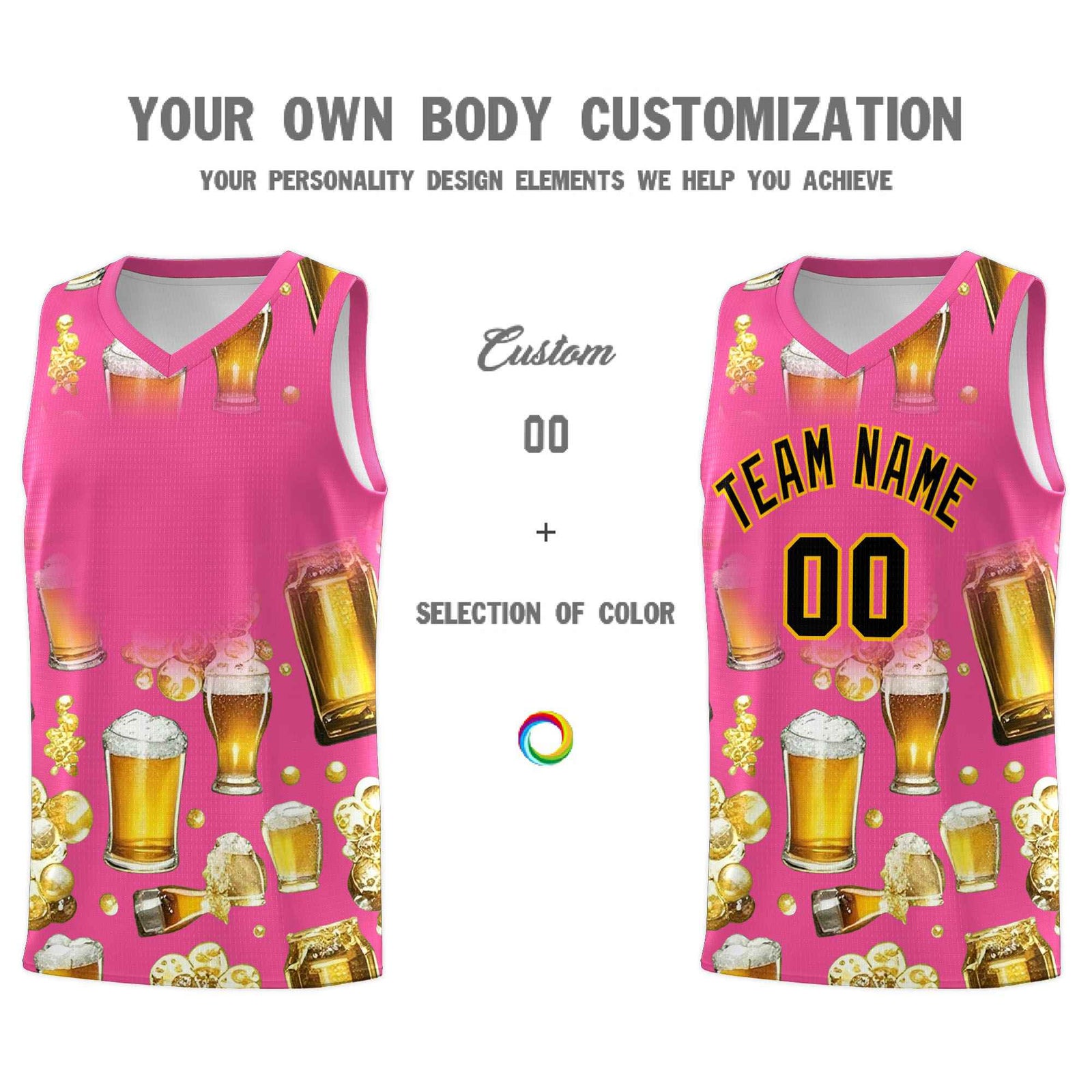 Custom Pink National Beer Day Personalized Beer Bubble Basketball Jersey | Perfect for parties | Dye-sublimation printing | KXKSHOP