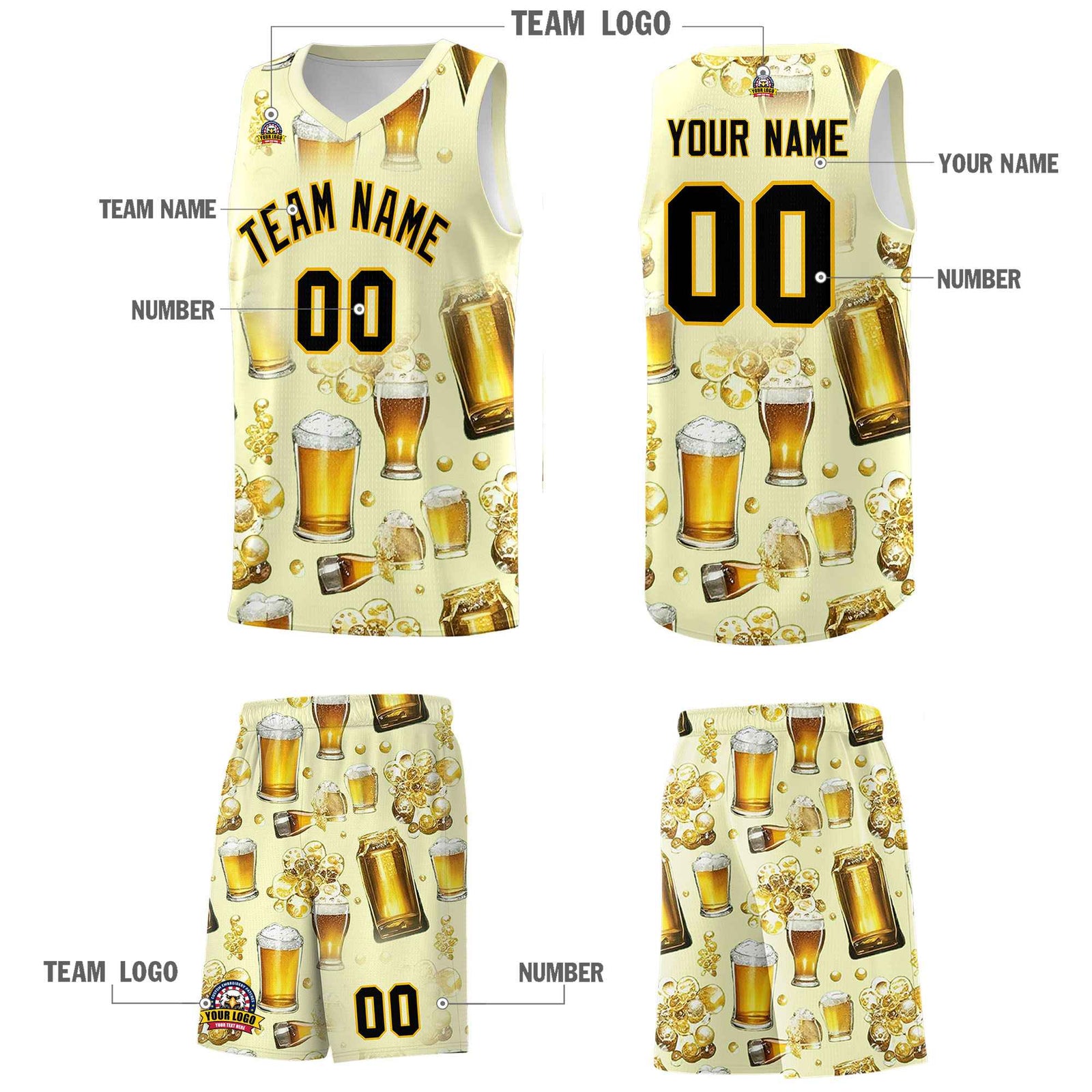 Custom Cream National Beer Day Personalized Beer Bubble Basketball Jersey | Perfect for parties | Dye-sublimation printing | KXKSHOP