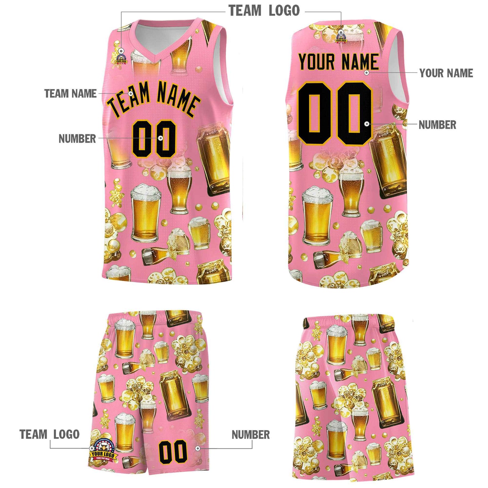 Custom Light Pink National Beer Day Personalized Beer Bubble Basketball Jersey | Perfect for parties | Dye-sublimation printing | KXKSHOP