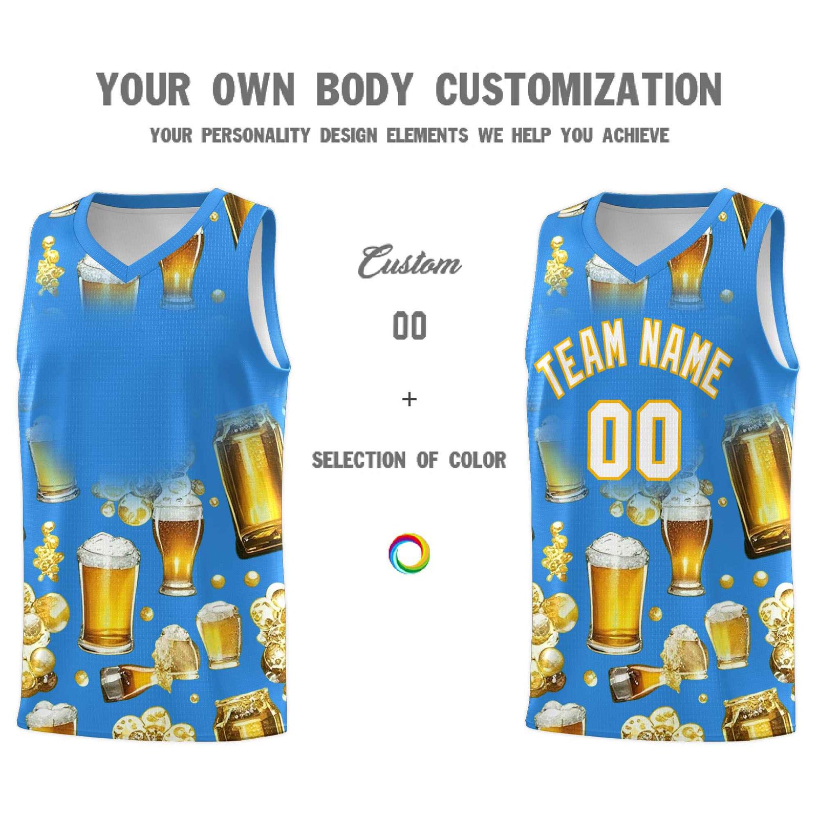 Custom Light Blue National Beer Day Personalized Beer Bubble Basketball Jersey | Perfect for parties | Dye-sublimation printing | KXKSHOP