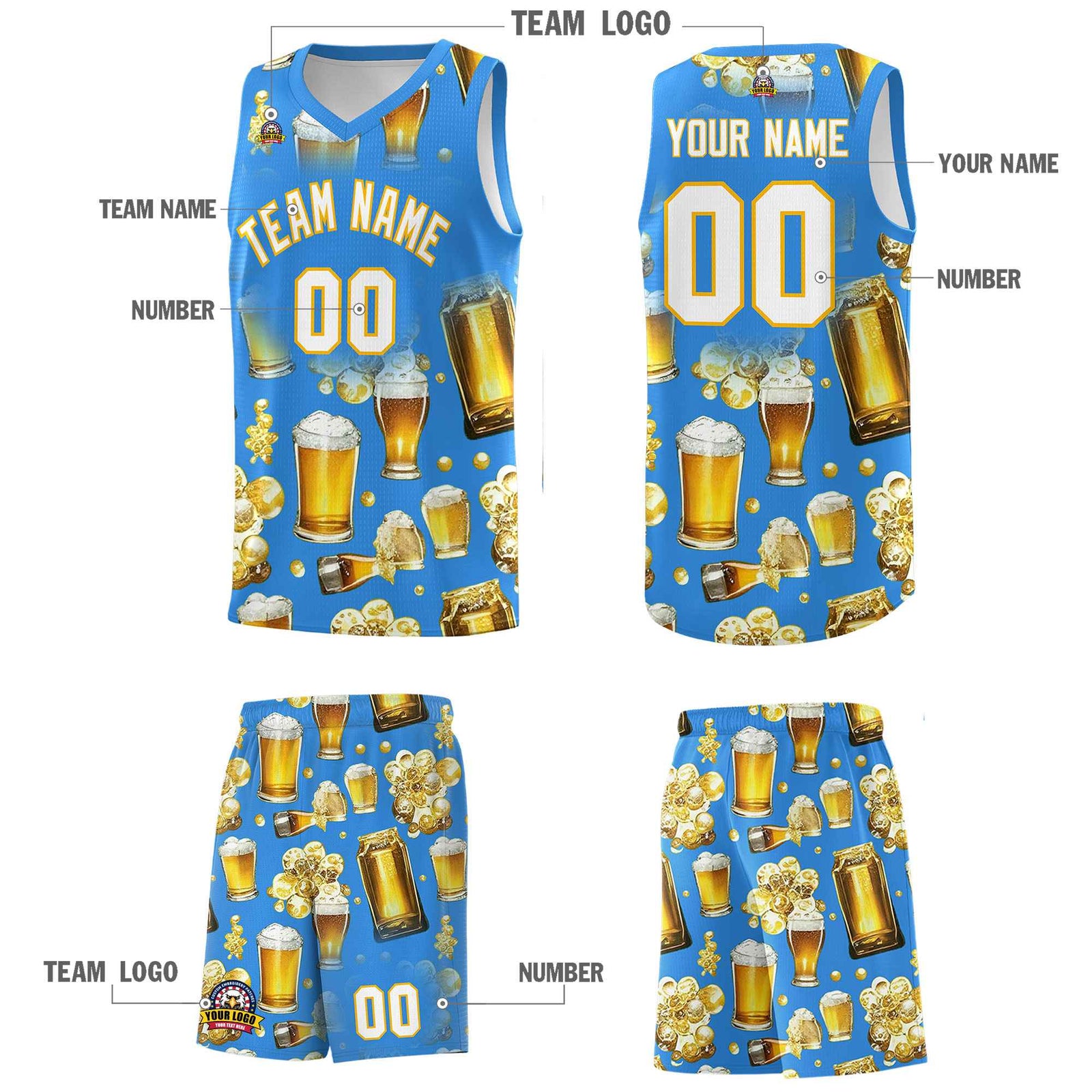 Custom Light Blue National Beer Day Personalized Beer Bubble Basketball Jersey | Perfect for parties | Dye-sublimation printing | KXKSHOP