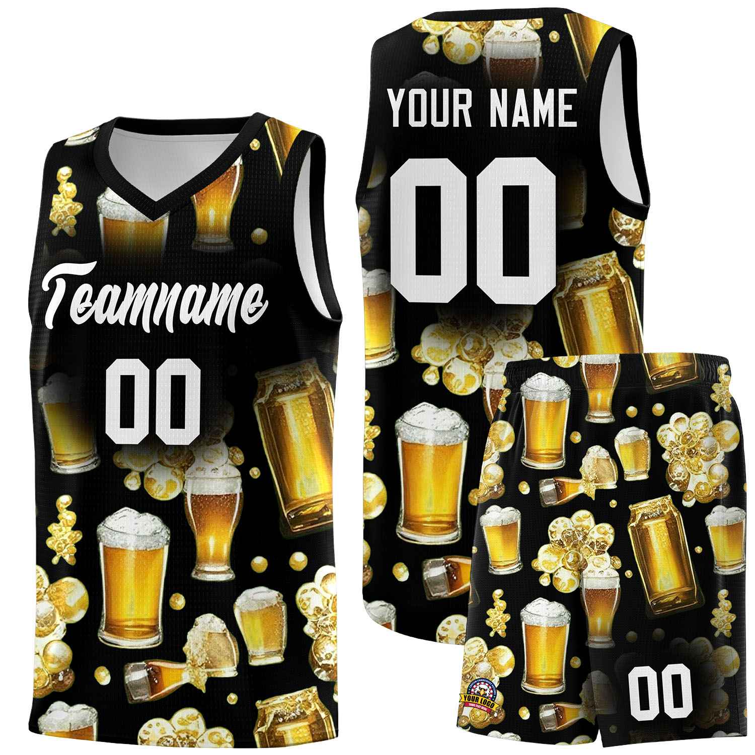 Custom Black National Beer Day Personalized Beer Bubble Basketball Jersey | Perfect for parties | Dye-sublimation printing | KXKSHOP