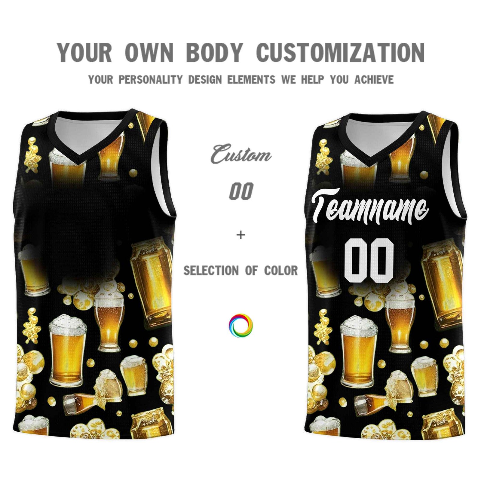 Custom Black National Beer Day Personalized Beer Bubble Basketball Jersey | Perfect for parties | Dye-sublimation printing | KXKSHOP
