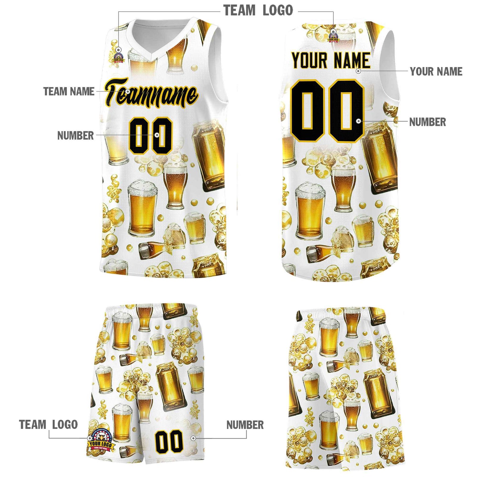 Custom White National Beer Day Personalized Beer Bubble Basketball Jersey | Perfect for parties | Dye-sublimation printing | KXKSHOP