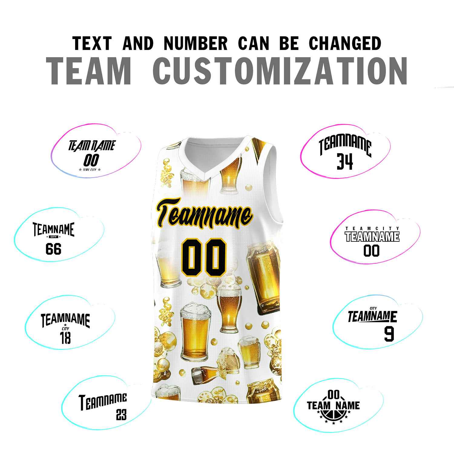 Custom White National Beer Day Personalized Beer Bubble Basketball Jersey | Perfect for parties | Dye-sublimation printing | KXKSHOP