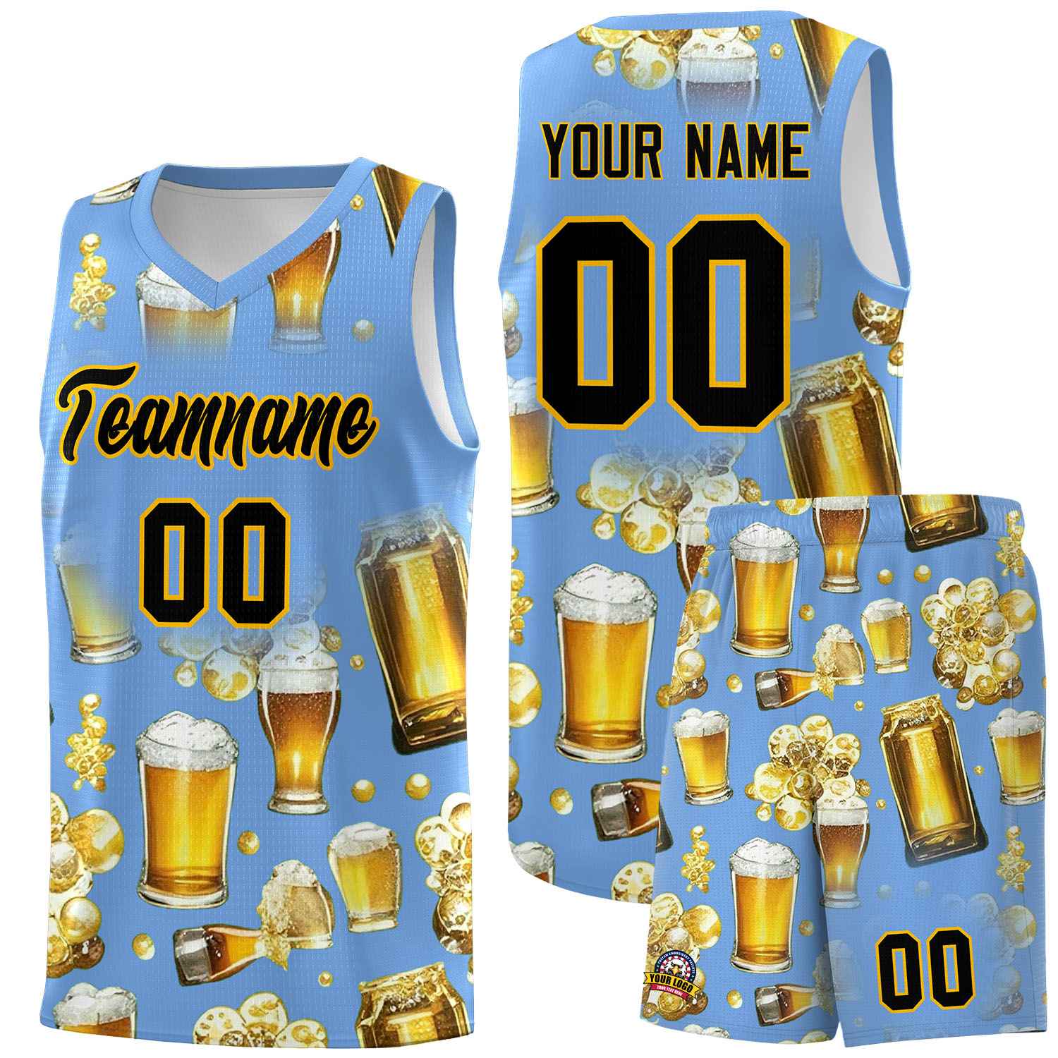 Custom Light Blue National Beer Day Personalized Beer Bubble Basketball Jersey | Perfect for parties | Dye-sublimation printing | KXKSHOP