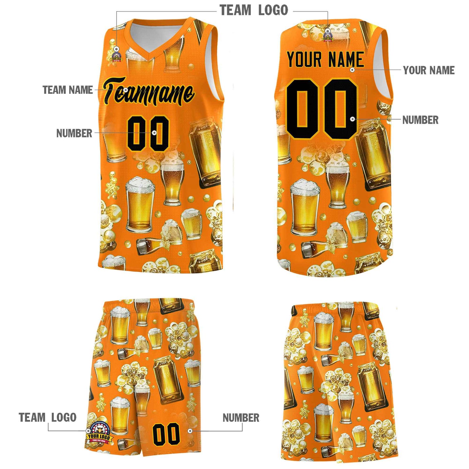 Custom Orange National Beer Day Personalized Beer Bubble Basketball Jersey | Perfect for parties | Dye-sublimation printing | KXKSHOP