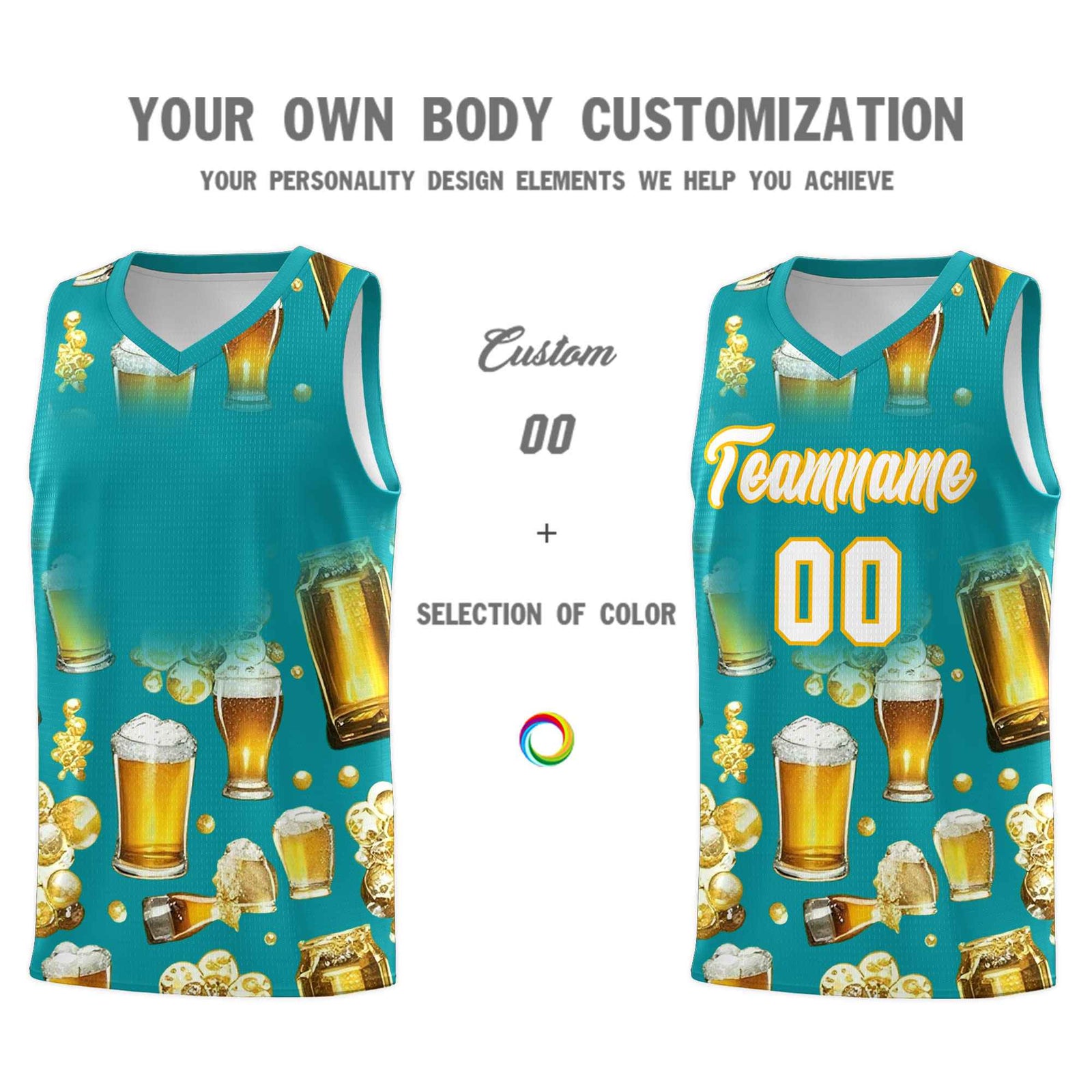 Custom Teal National Beer Day Personalized Beer Bubble Basketball Jersey | Perfect for parties | Dye-sublimation printing | KXKSHOP