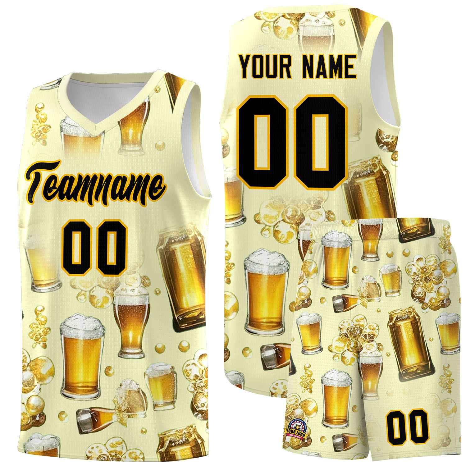 Custom Cream National Beer Day Personalized Beer Bubble Basketball Jersey | Perfect for parties | Dye-sublimation printing | KXKSHOP