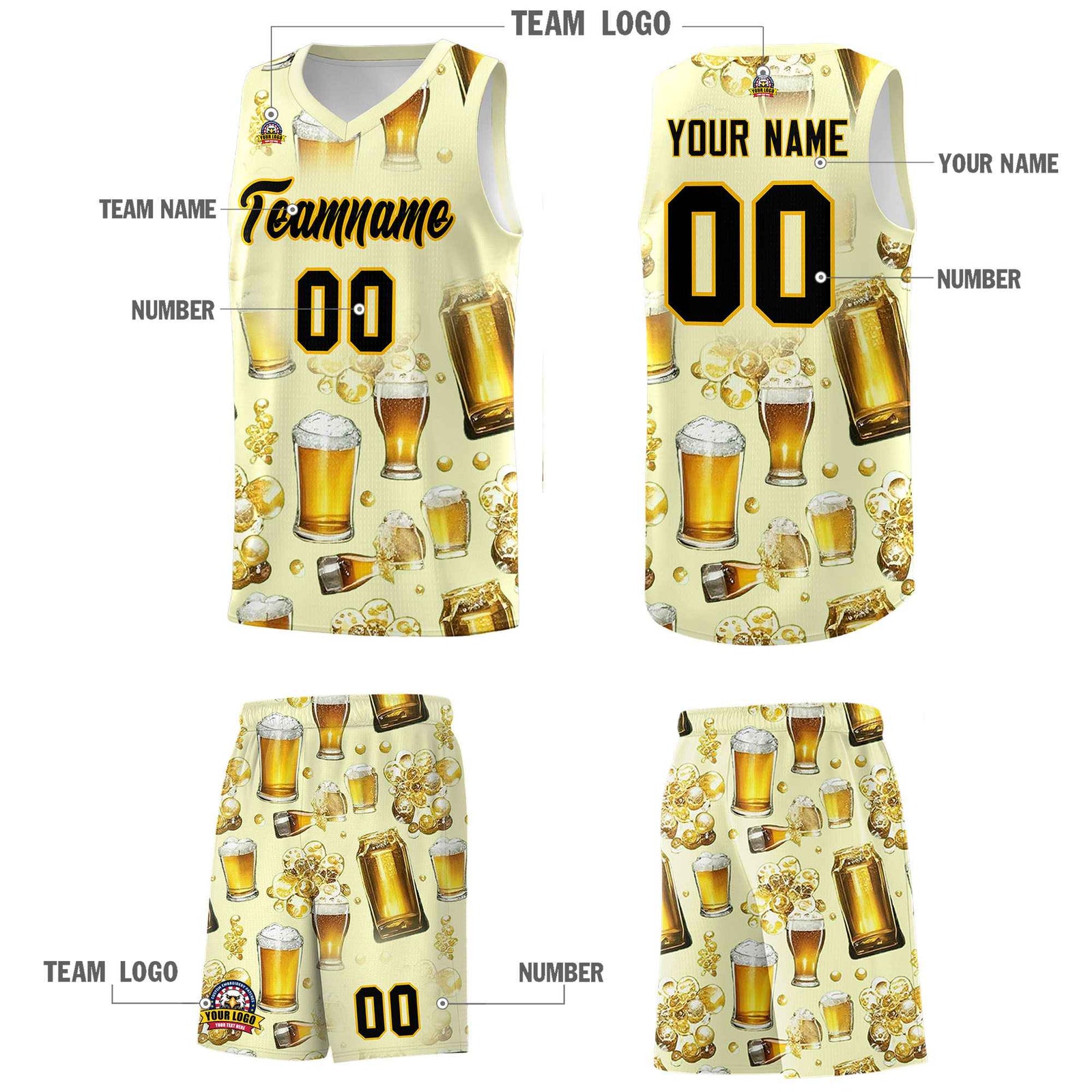 Custom Cream National Beer Day Personalized Beer Bubble Basketball Jersey | Perfect for parties | Dye-sublimation printing | KXKSHOP