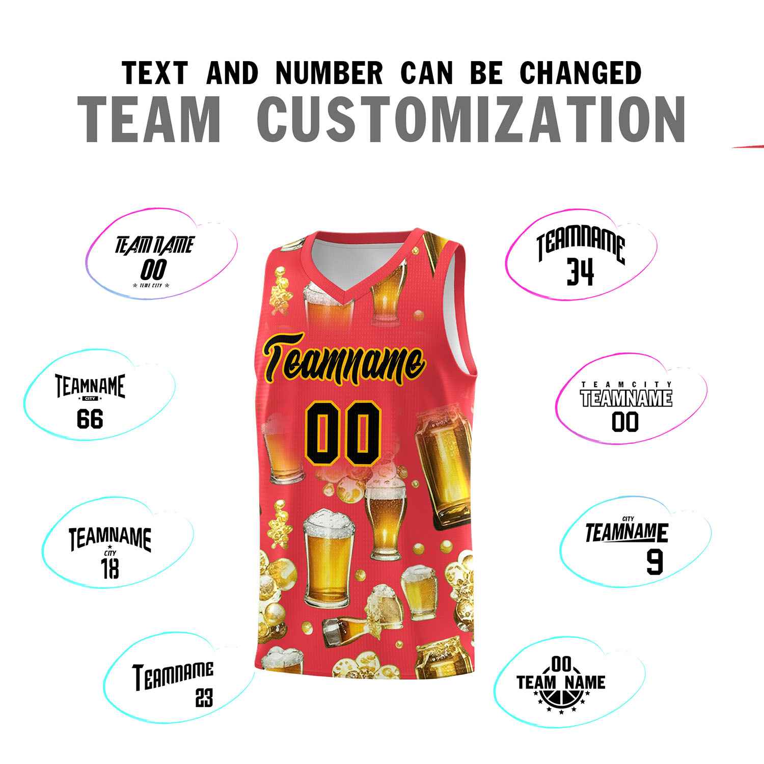 Custom Light Red National Beer Day Personalized Beer Bubble Basketball Jersey | Perfect for parties | Dye-sublimation printing | KXKSHOP