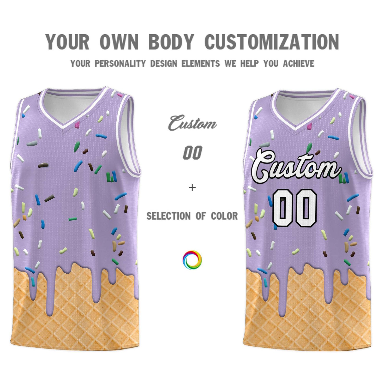 Custom Light Purple Basketball Kits with Ice Cream Element Pattern