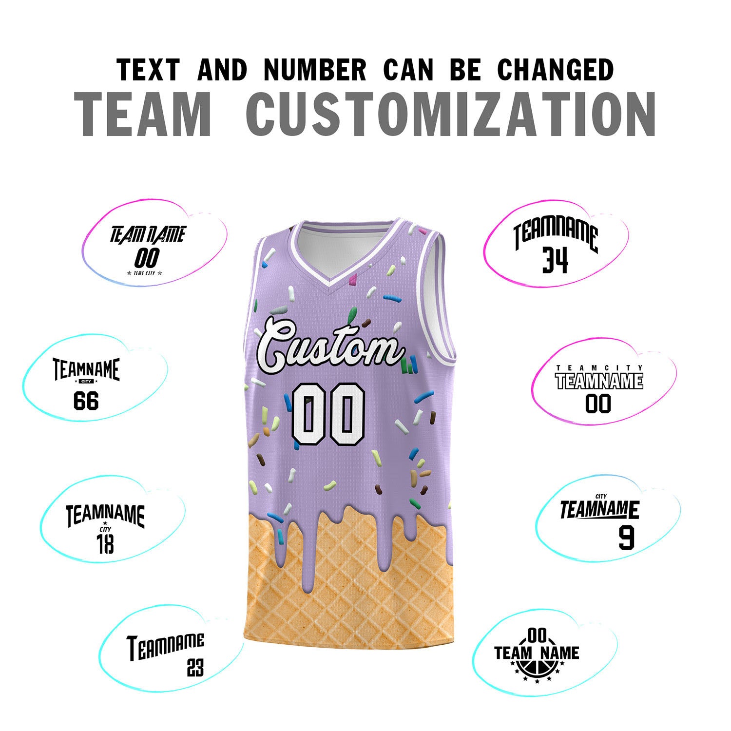 Custom Light Purple Basketball Kits with Ice Cream Element Pattern