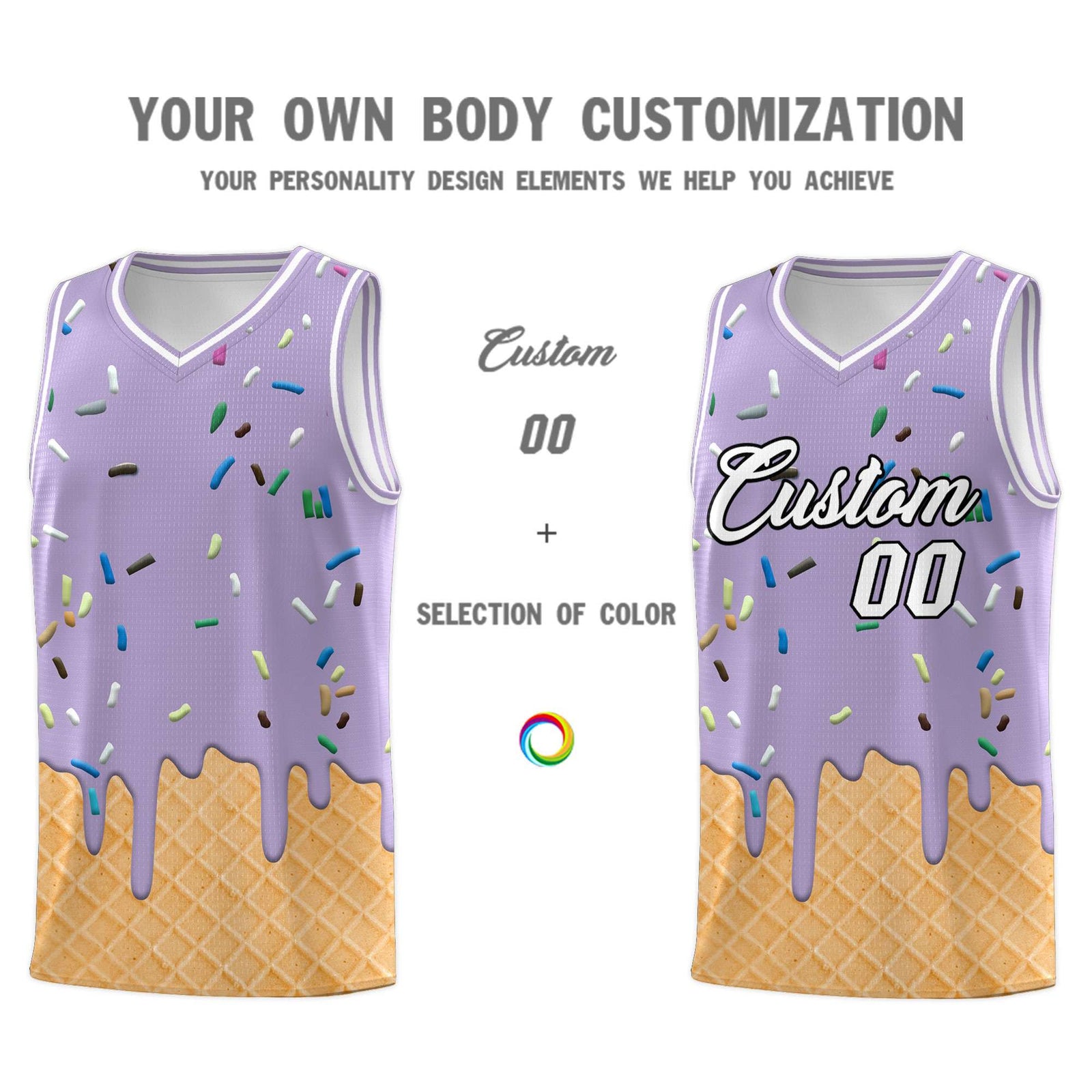 Custom Light Purple Basketball Kits with Ice Cream Element Pattern