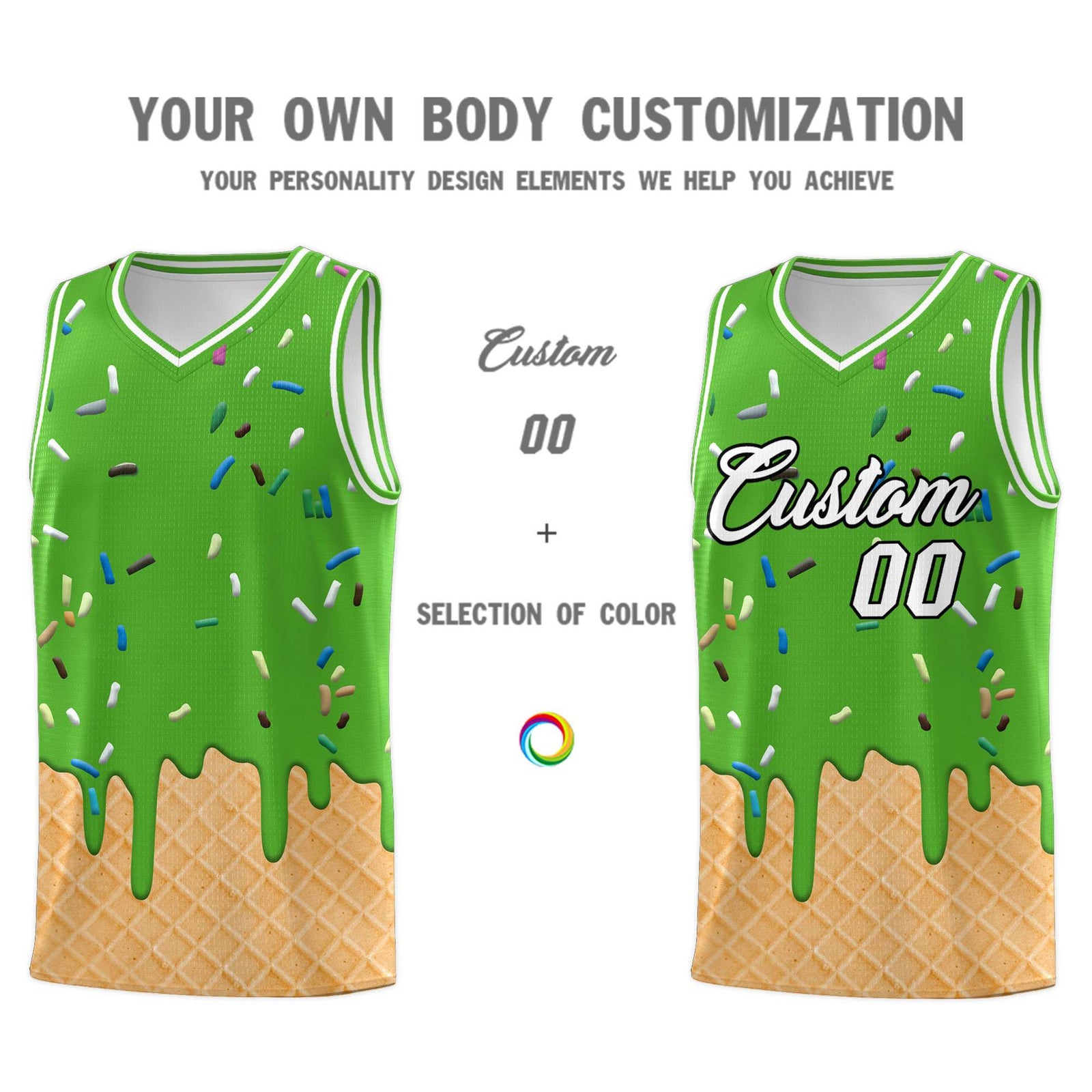 Custom Light Green Basketball Kits with Ice Cream Element Pattern