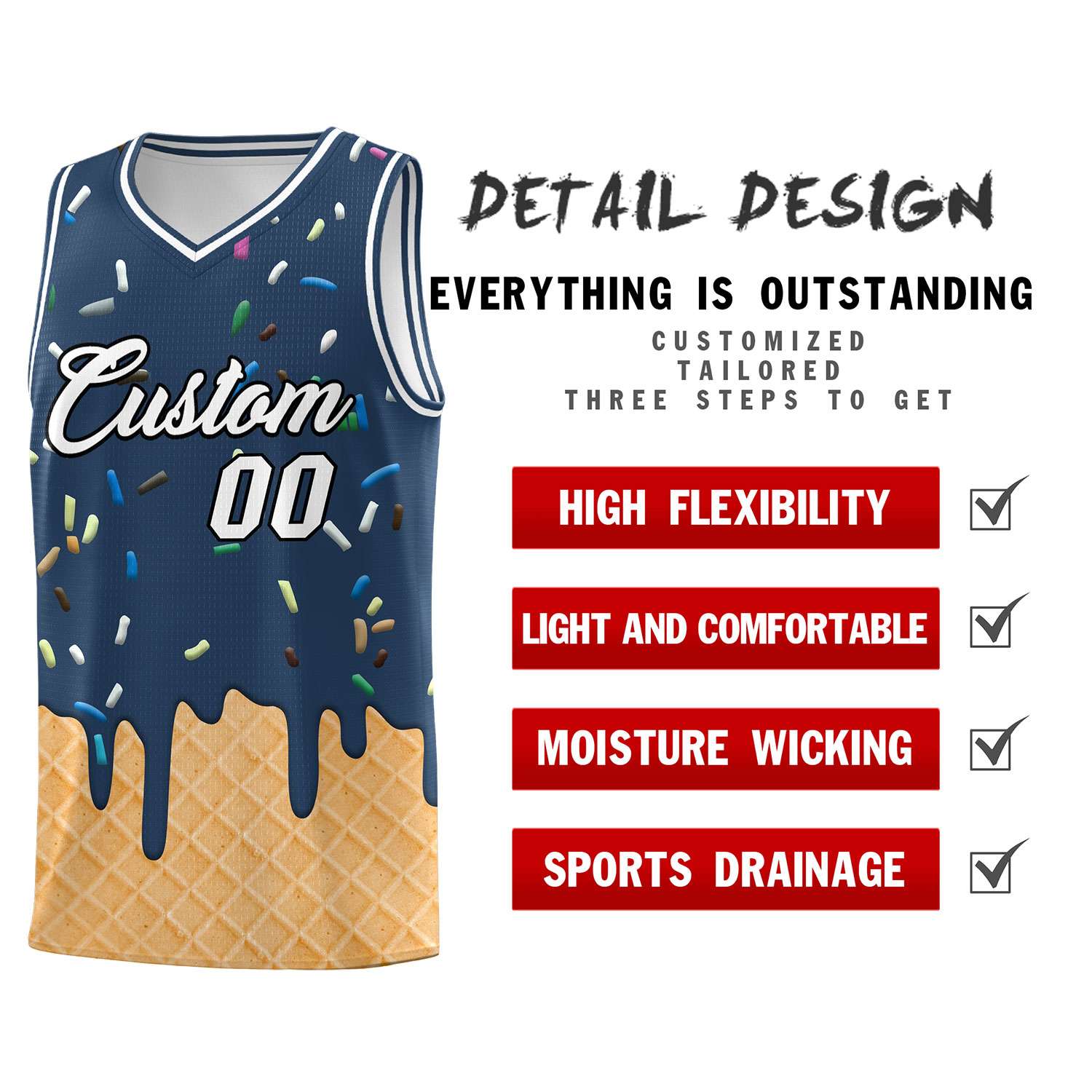 Custom Midnight Blue Basketball Kits with Ice Cream Element Pattern