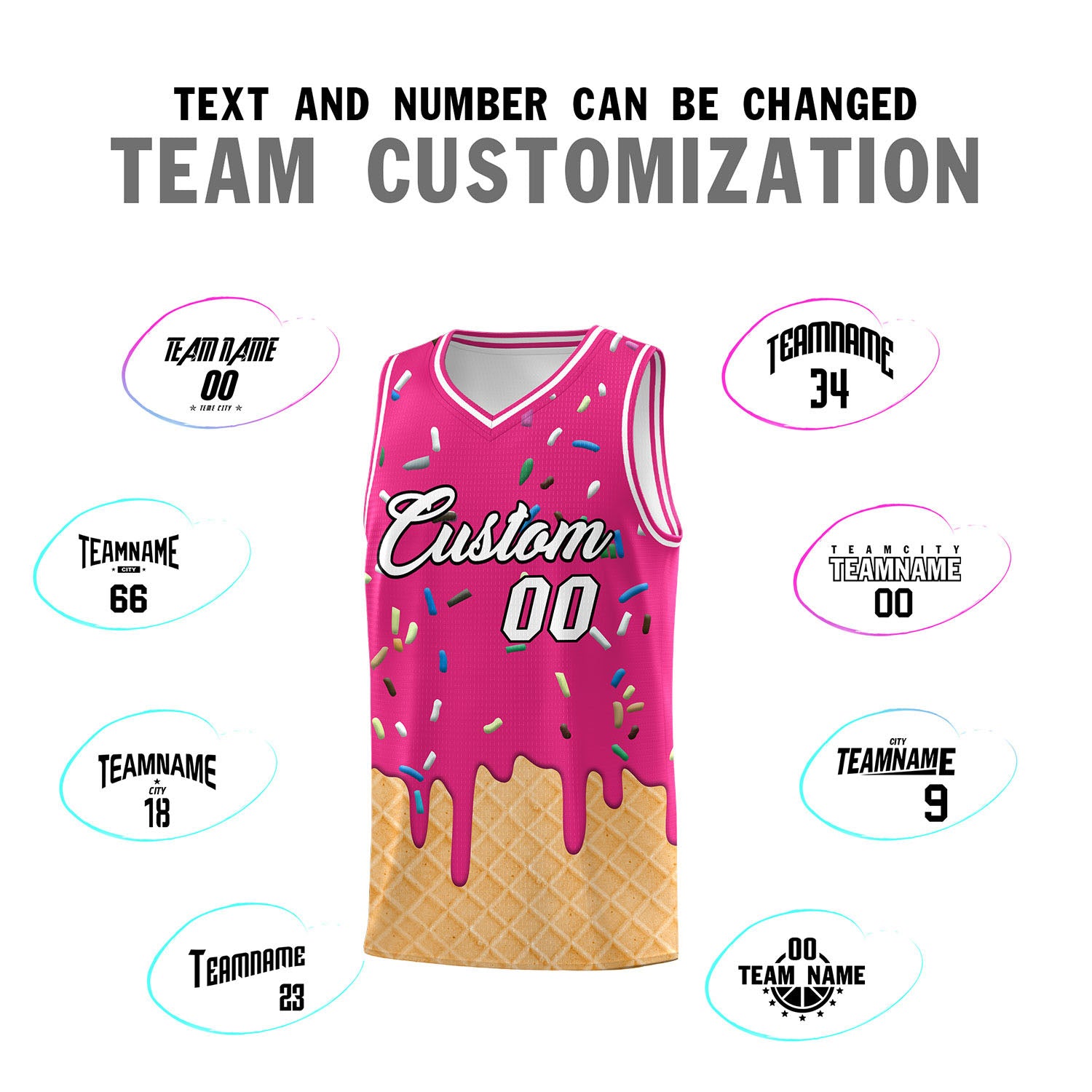 Custom Rose Red Basketball Kits with Ice Cream Element Pattern