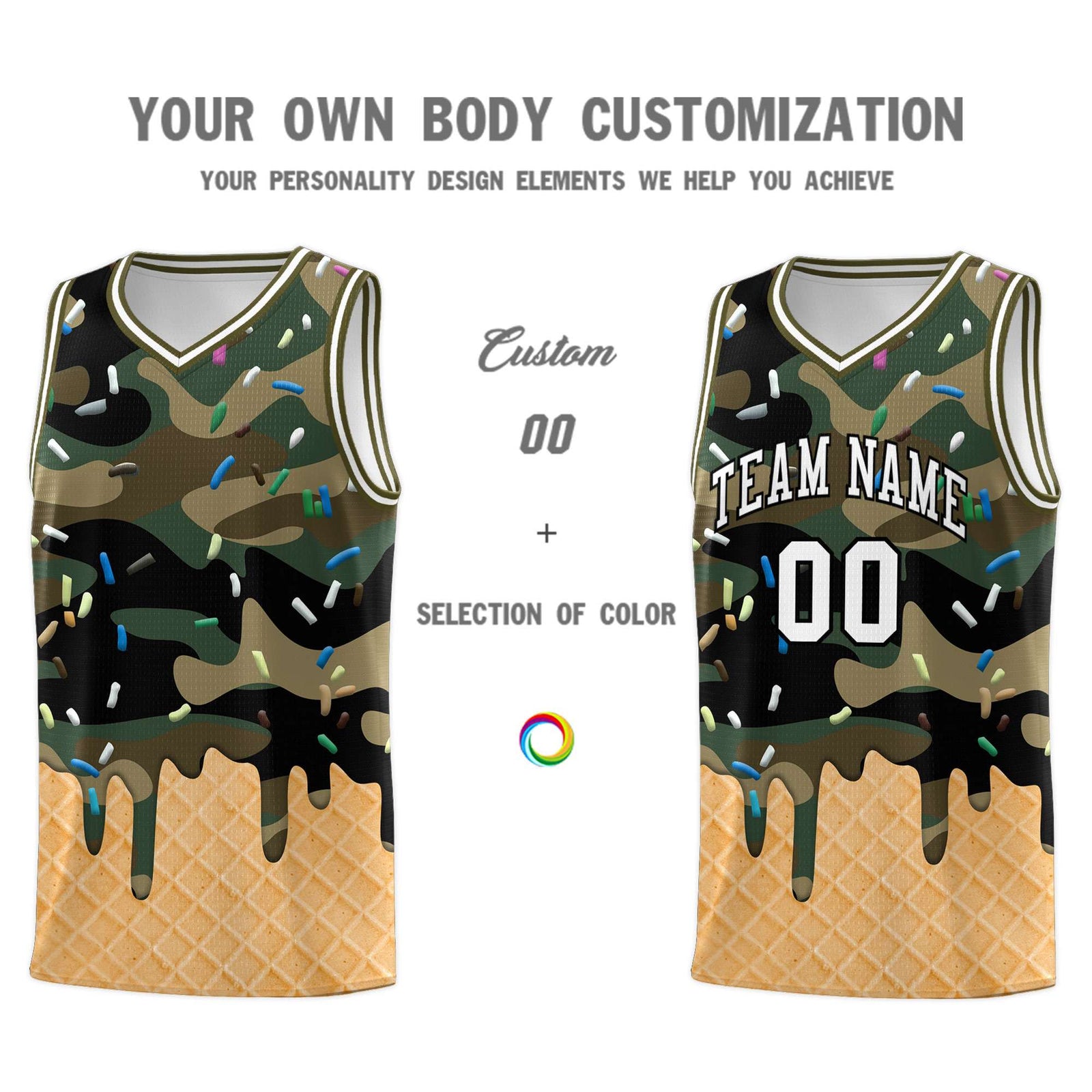 Custom Camo Basketball Kits with Ice Cream Element Pattern